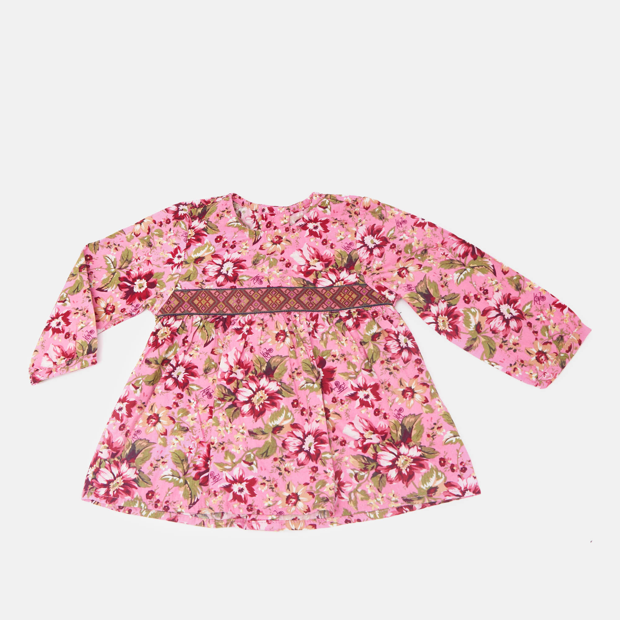 Kenzo Kids Pink Floral Print Cotton Dress M