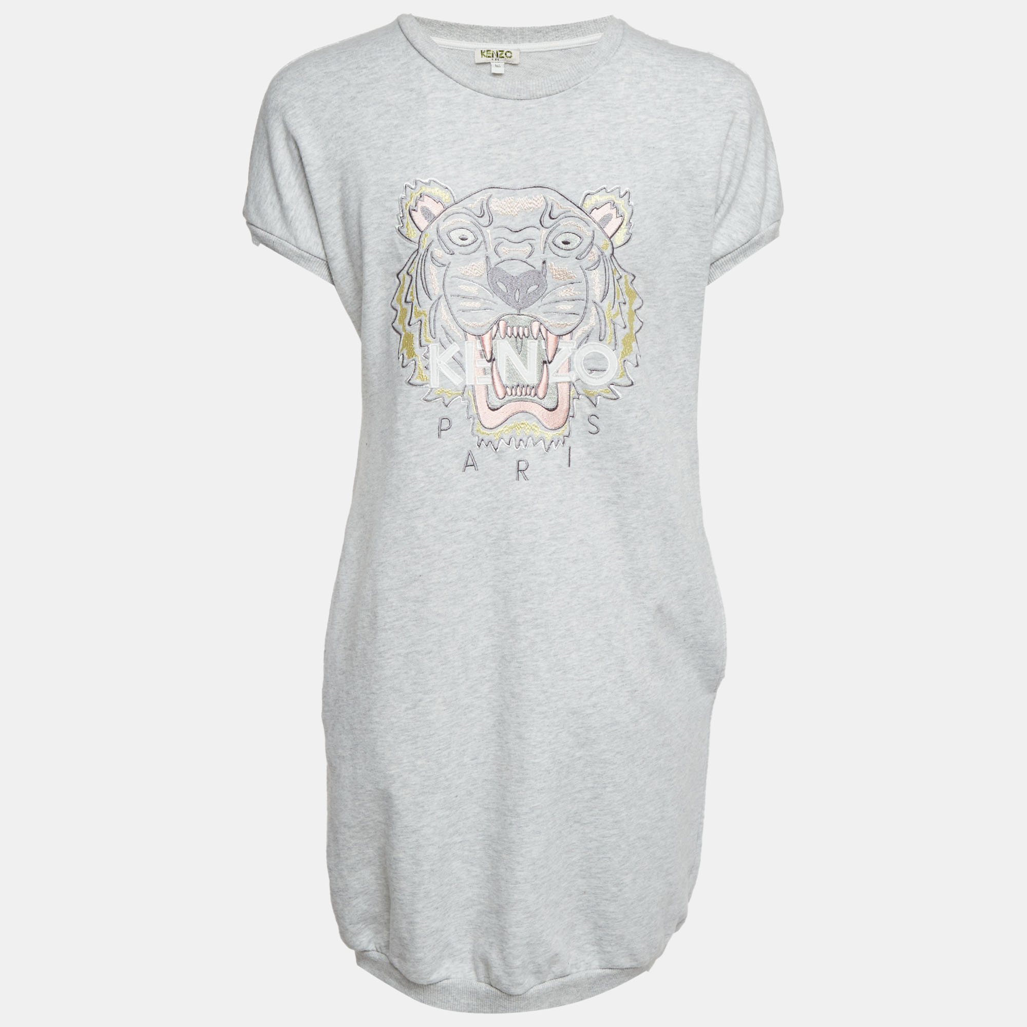 Kenzo Grey Tiger Embroidered Cotton Knit Dress