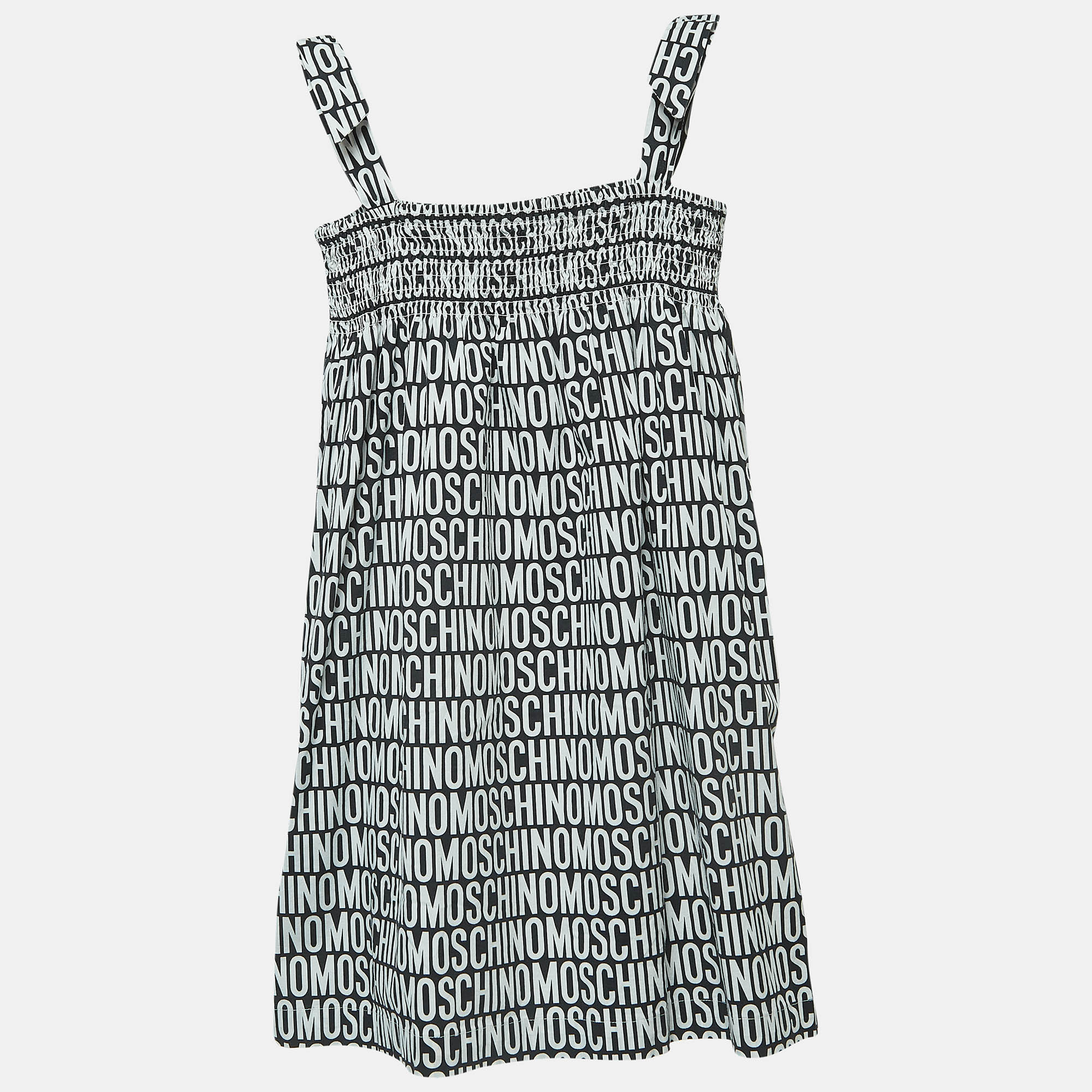 Moschino Teen BlackWhite Logo Print Cotton Poplin Dress Yrs