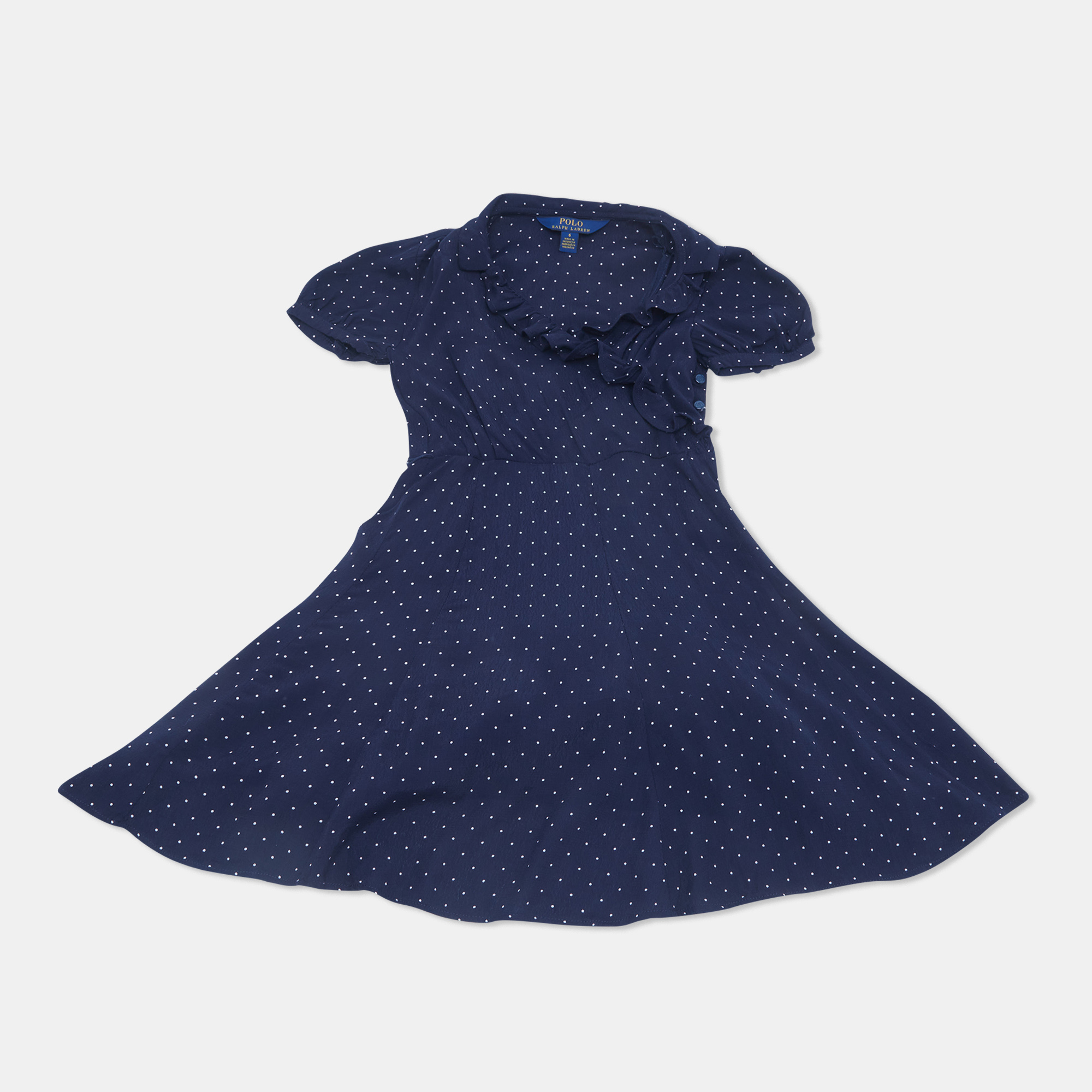 Polo Ralph Lauren Kids Navy Blue Polka Dot Crepe Dress Yrs