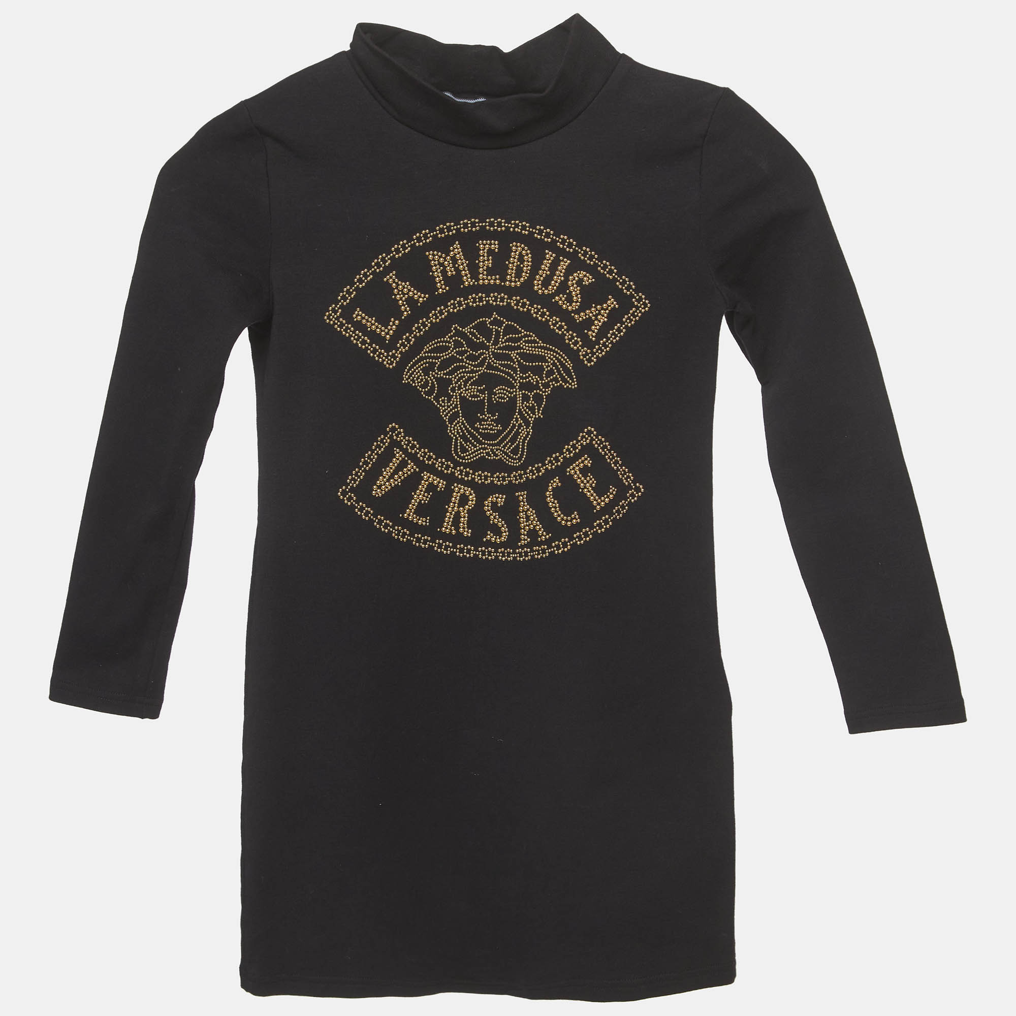 Versace Kids Black Medusa Studded Jersey Dress Yrs