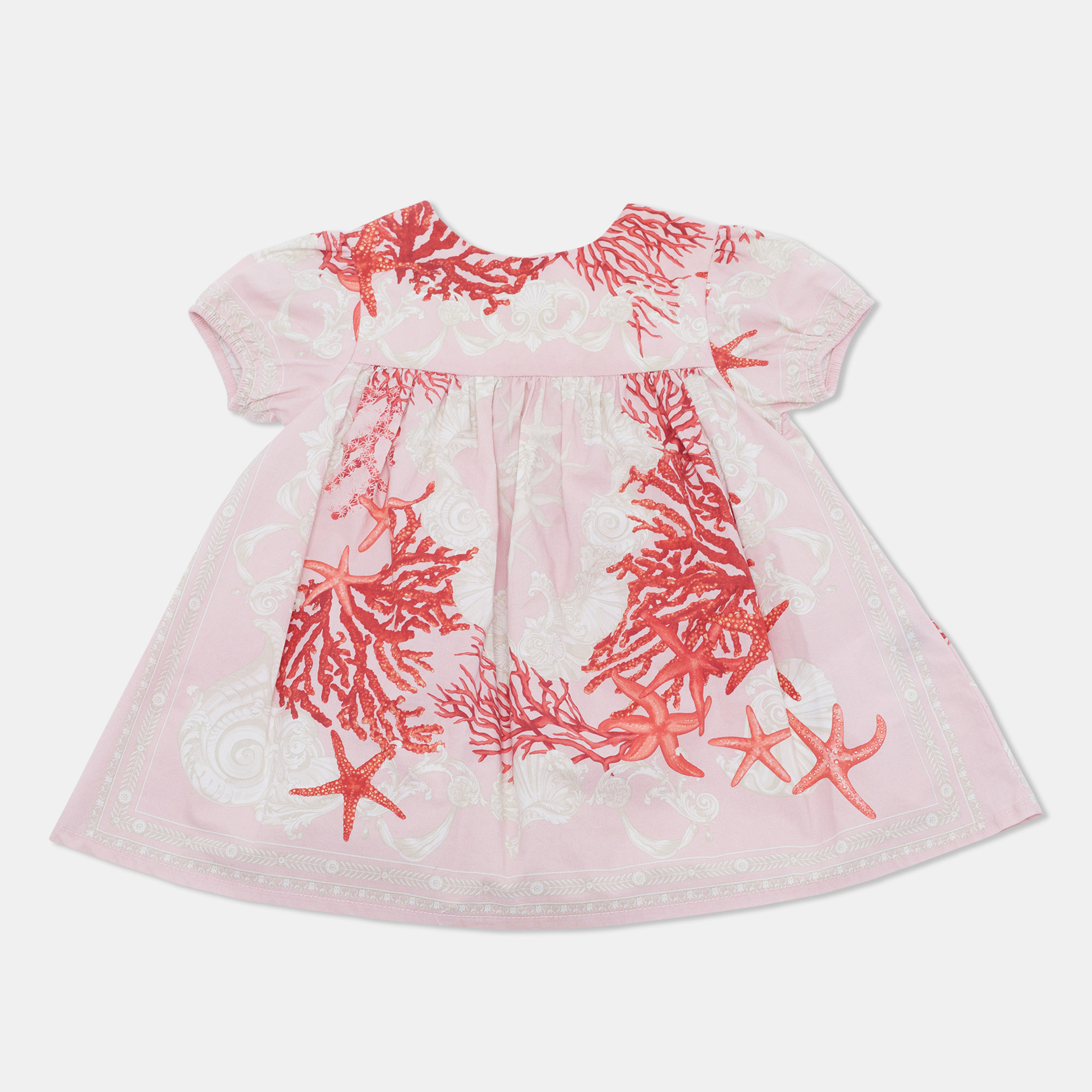Versace Kids Pink Barocco Sea Print Cotton Poplin Dress -