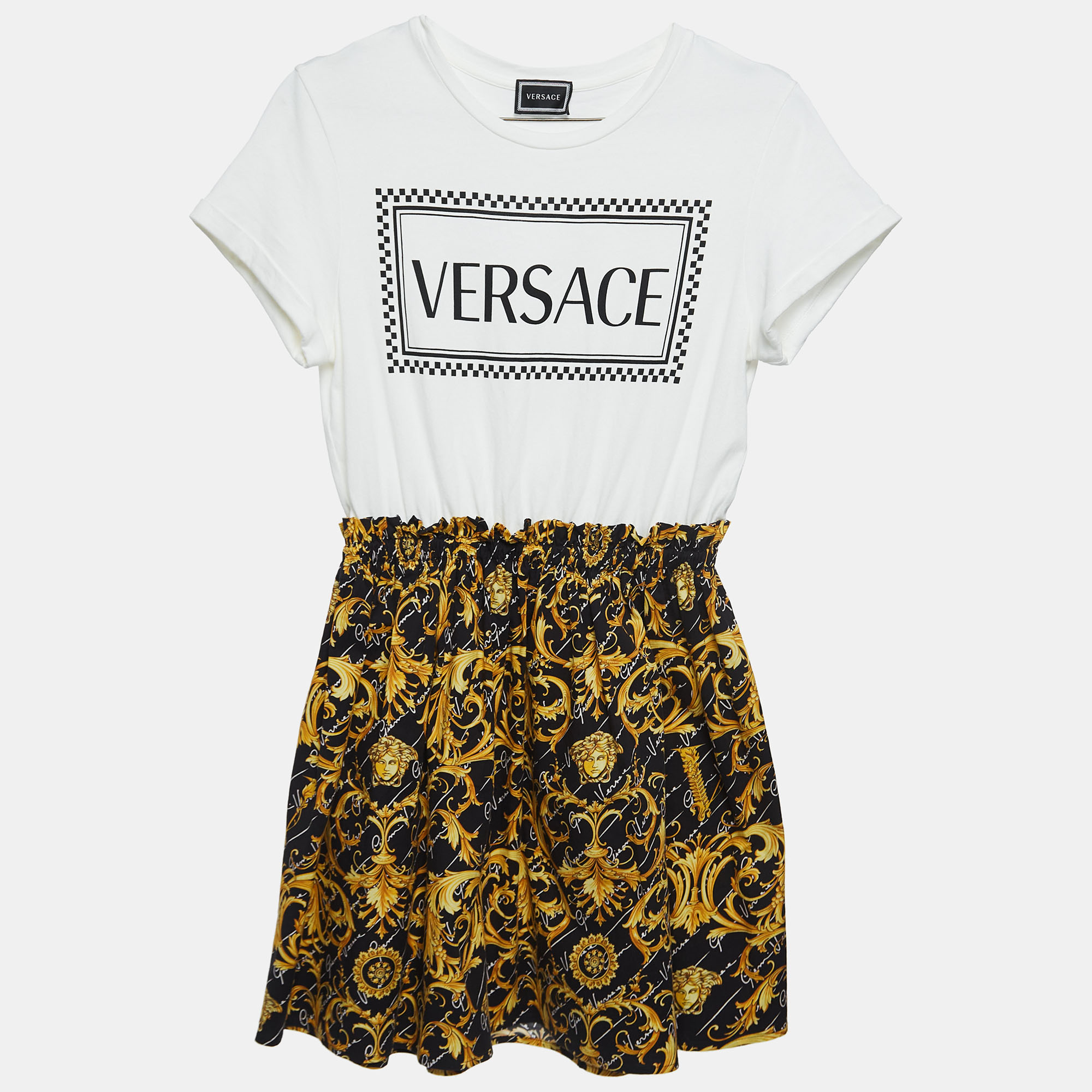 Versace WhiteBlack Baroque Print Cotton Shirt Dress Yrs