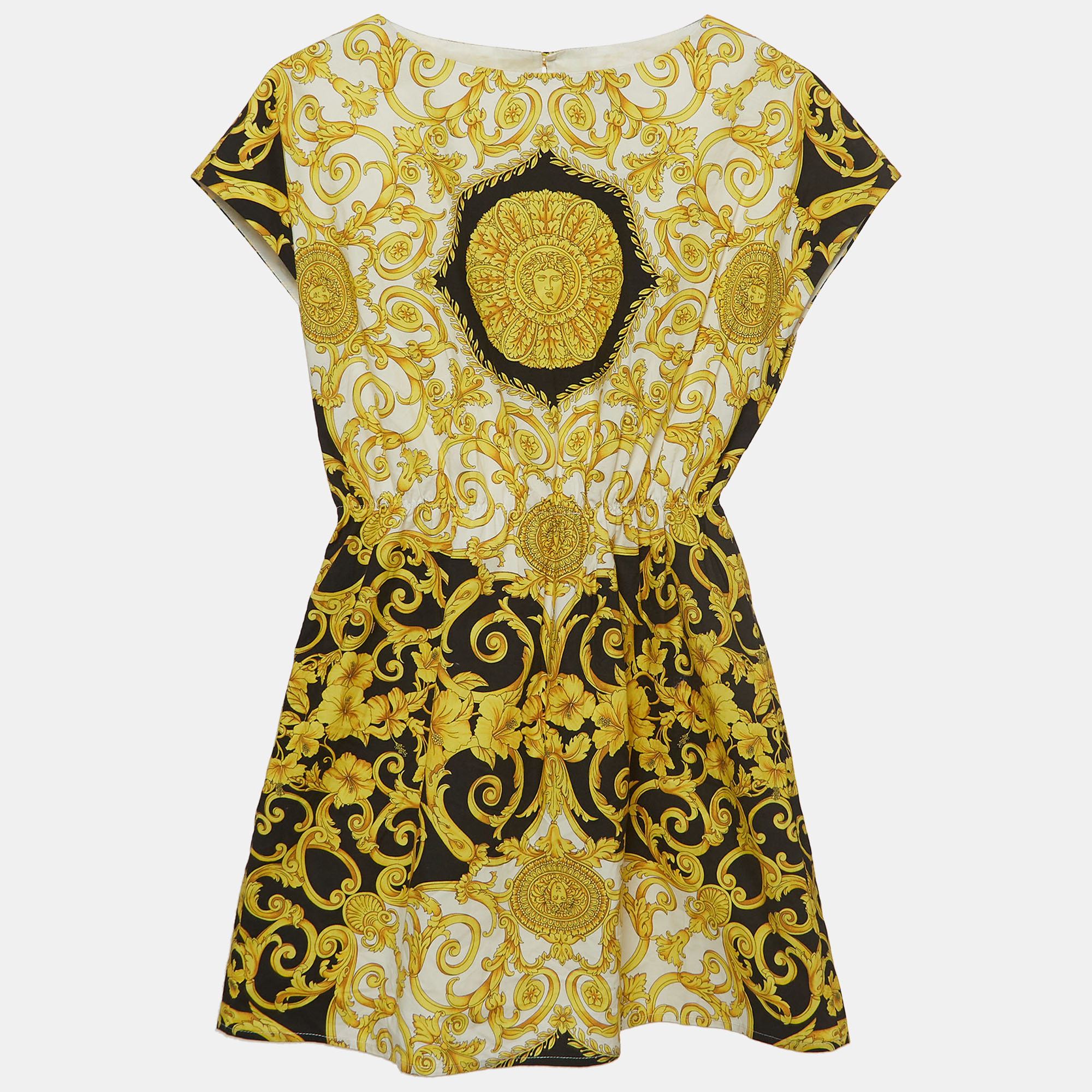Young Versace BlackGold Baroque Print Cotton Dress Yrs