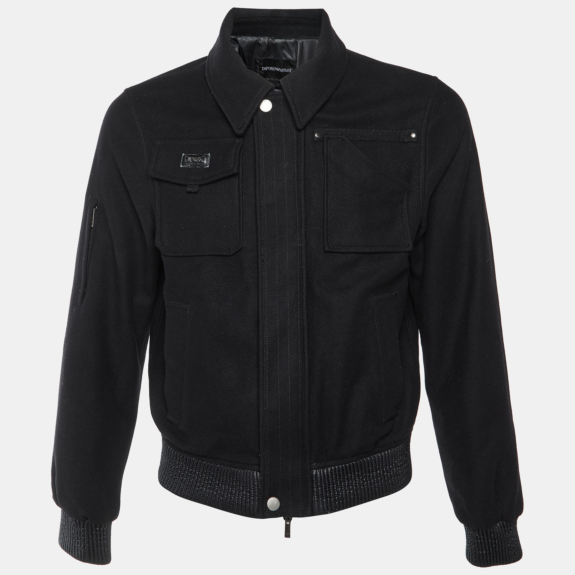 Emporio Armani Black Wool & Angora Zip Up Bomber Jacket
