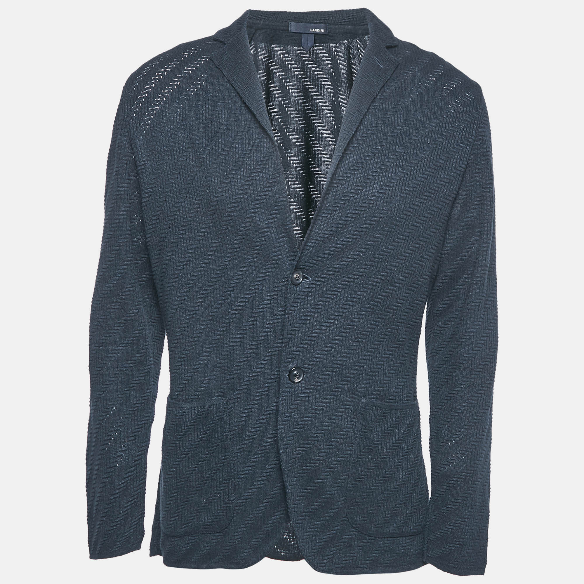 Lardini Navy Blue Knit Single Breasted Blazer