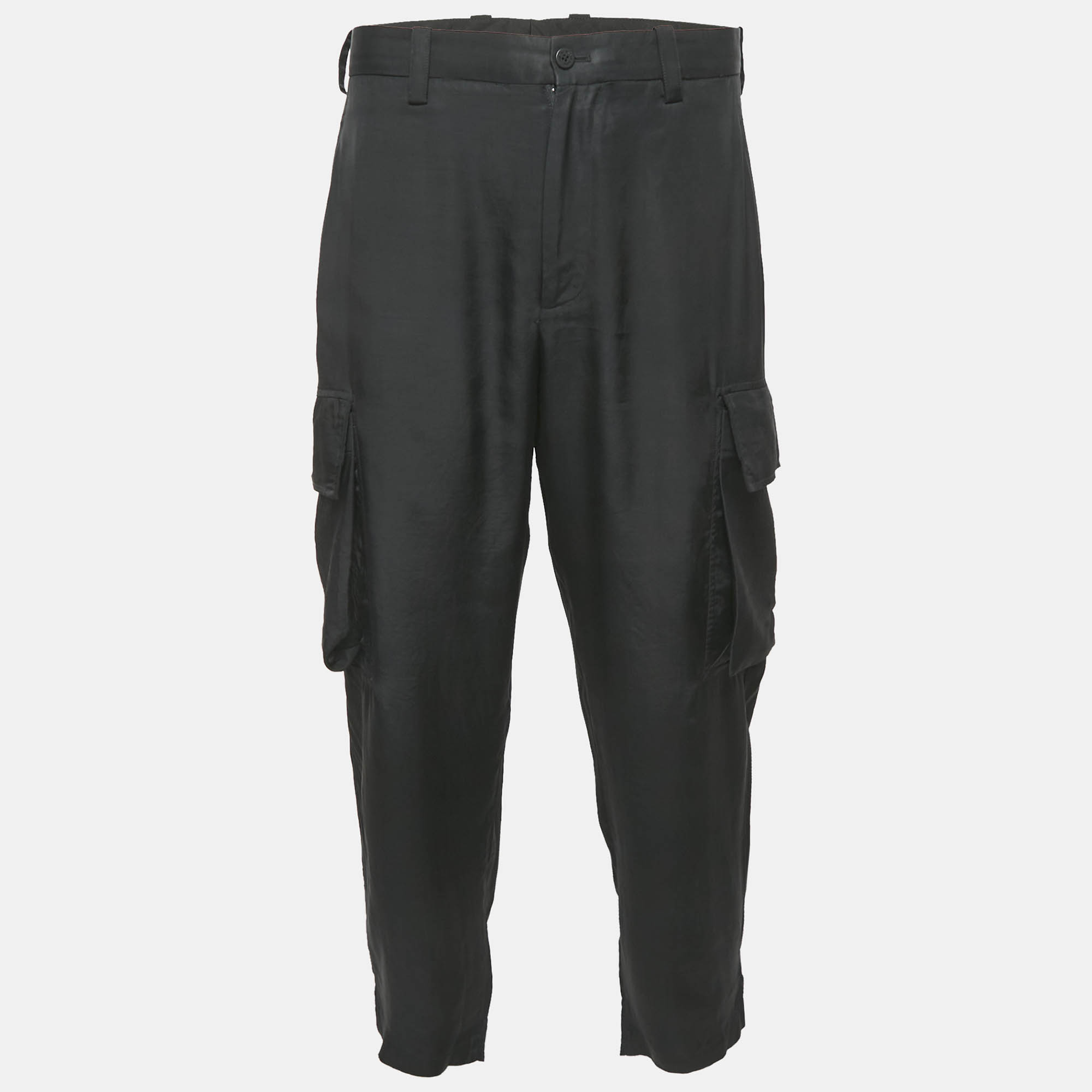Neil Barrett Black Gabardine Loose Fireman Cargo Trousers