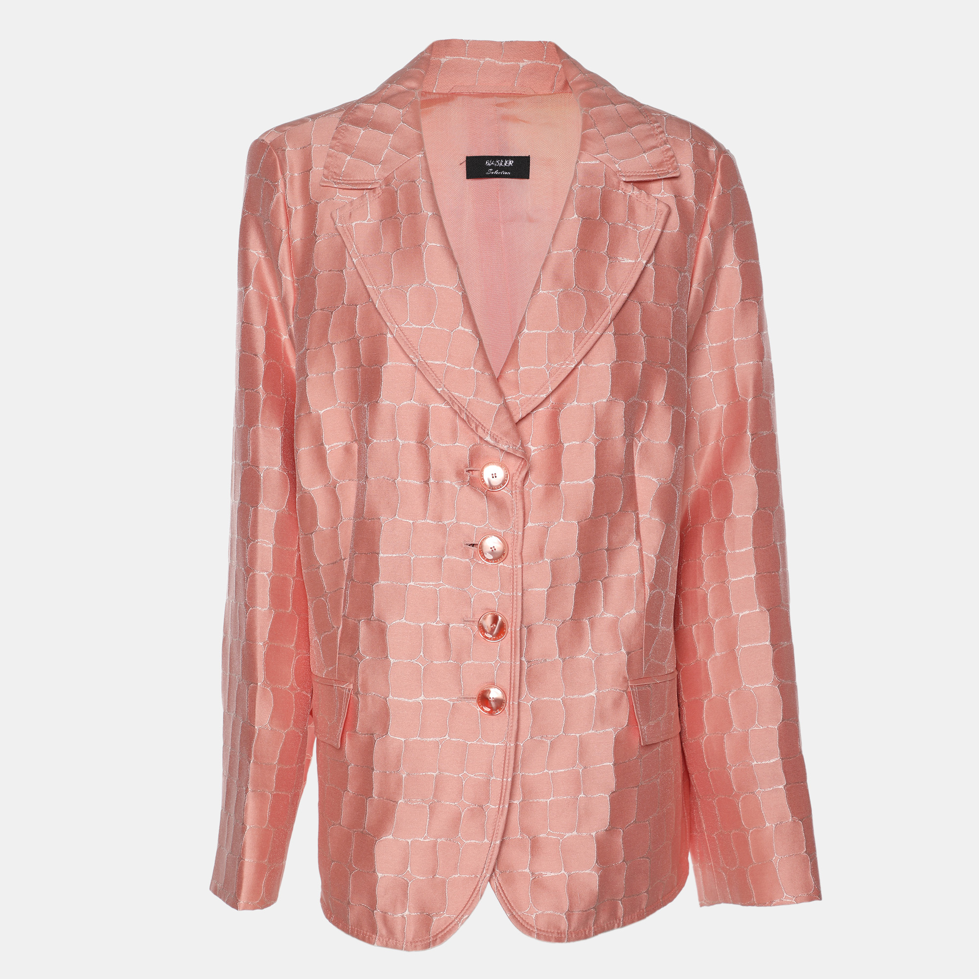 Basler Peach Jacquard Square Stone Details Blazer