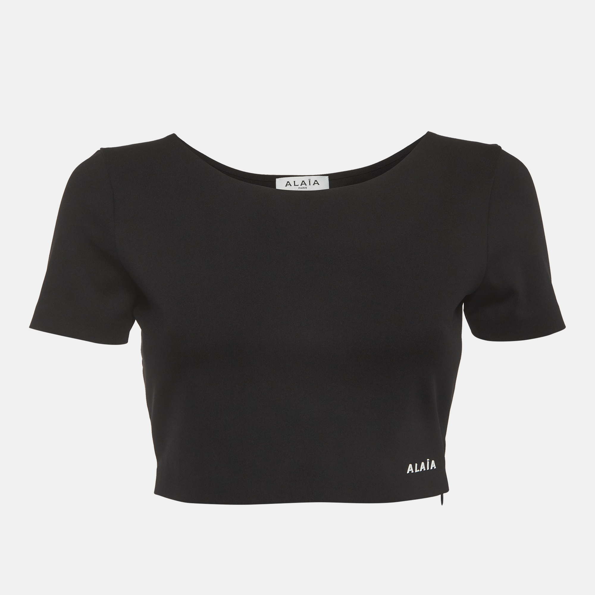 Alaia Black Rib Knit Short Sleeve Crop Top