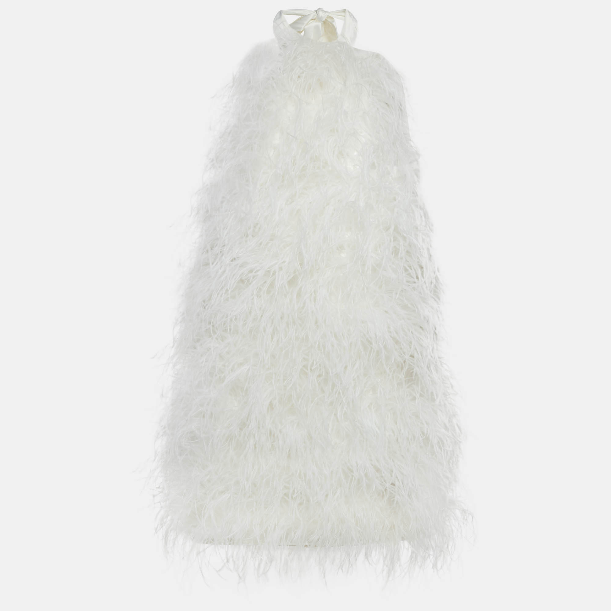 Alamour White Satin Feather Halter Neck Clematis Mini Dress