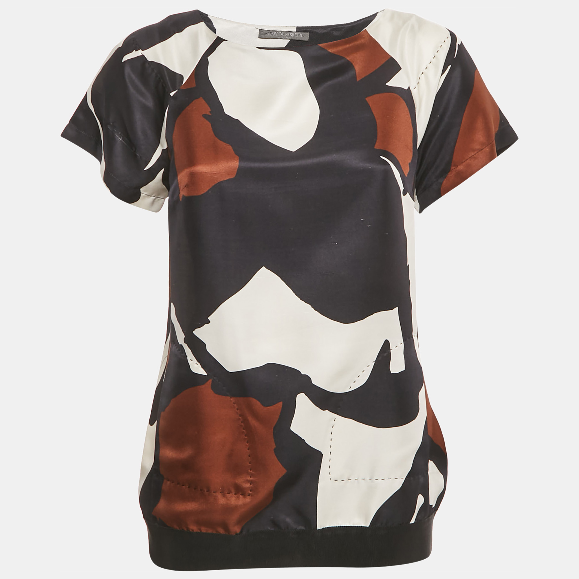 Alberta Ferretti Navy Blue Printed Silk Blouse
