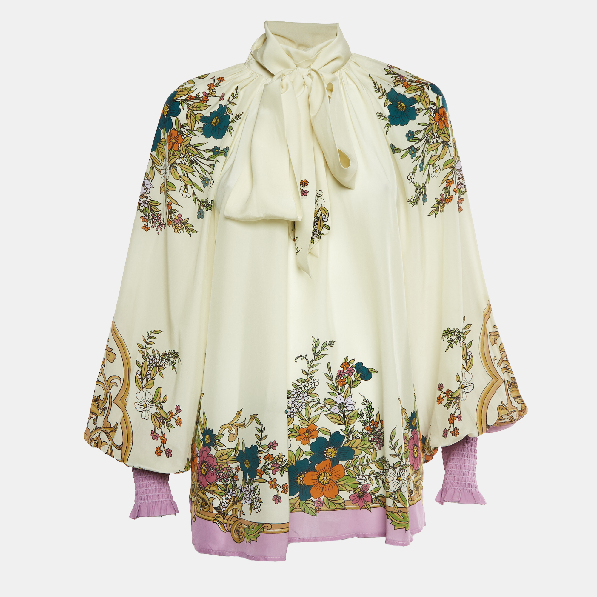 Alemais Beige Antoinette Print Silk Blend Neck Tie Blouse