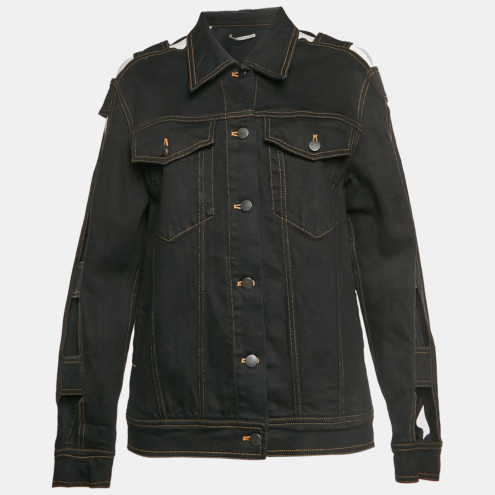 Alessandra Rich Black Denim Cutout Sleeve Jacket
