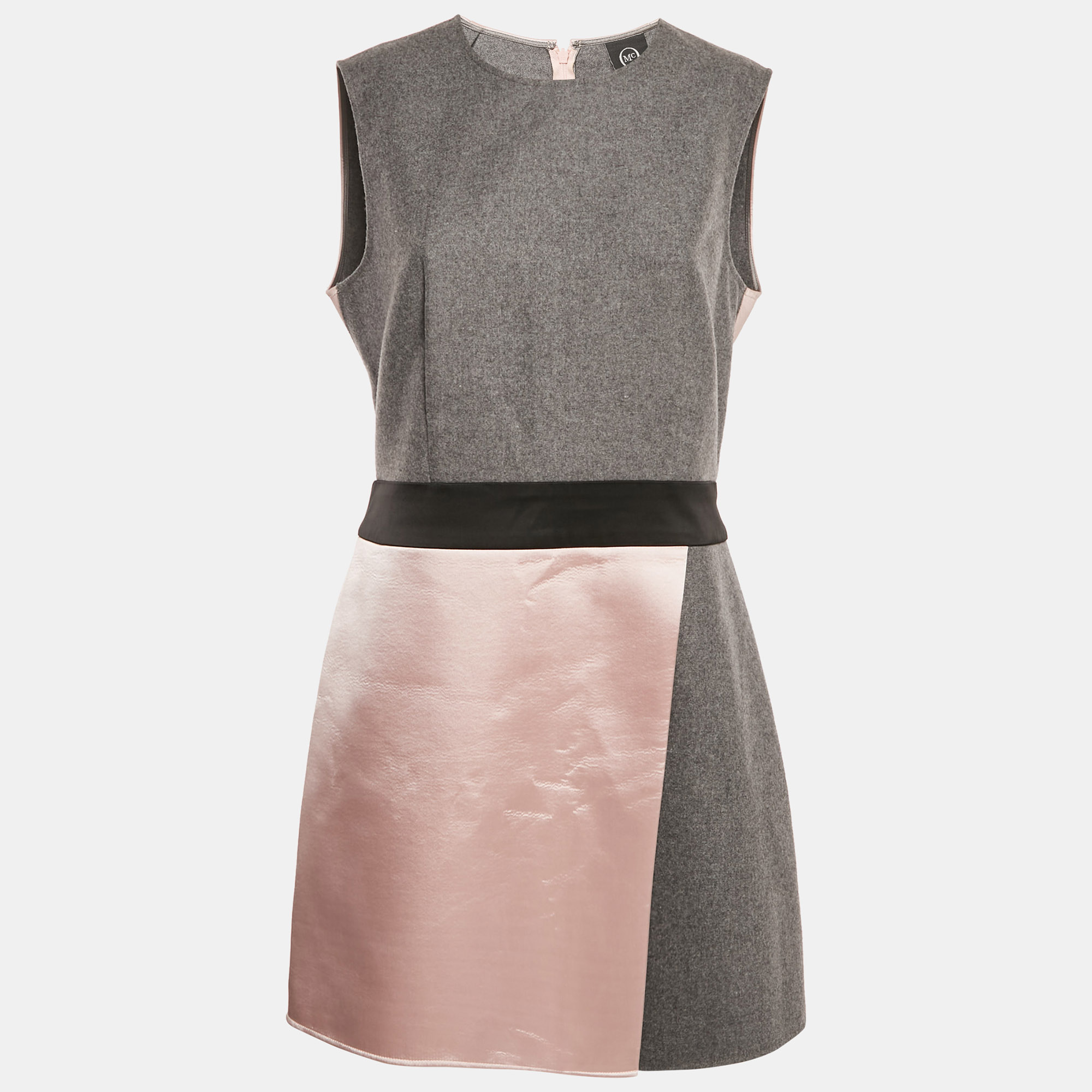 Alexander McQueen GreyPink Wool Blend and Satin Sleeveless Mini Dress