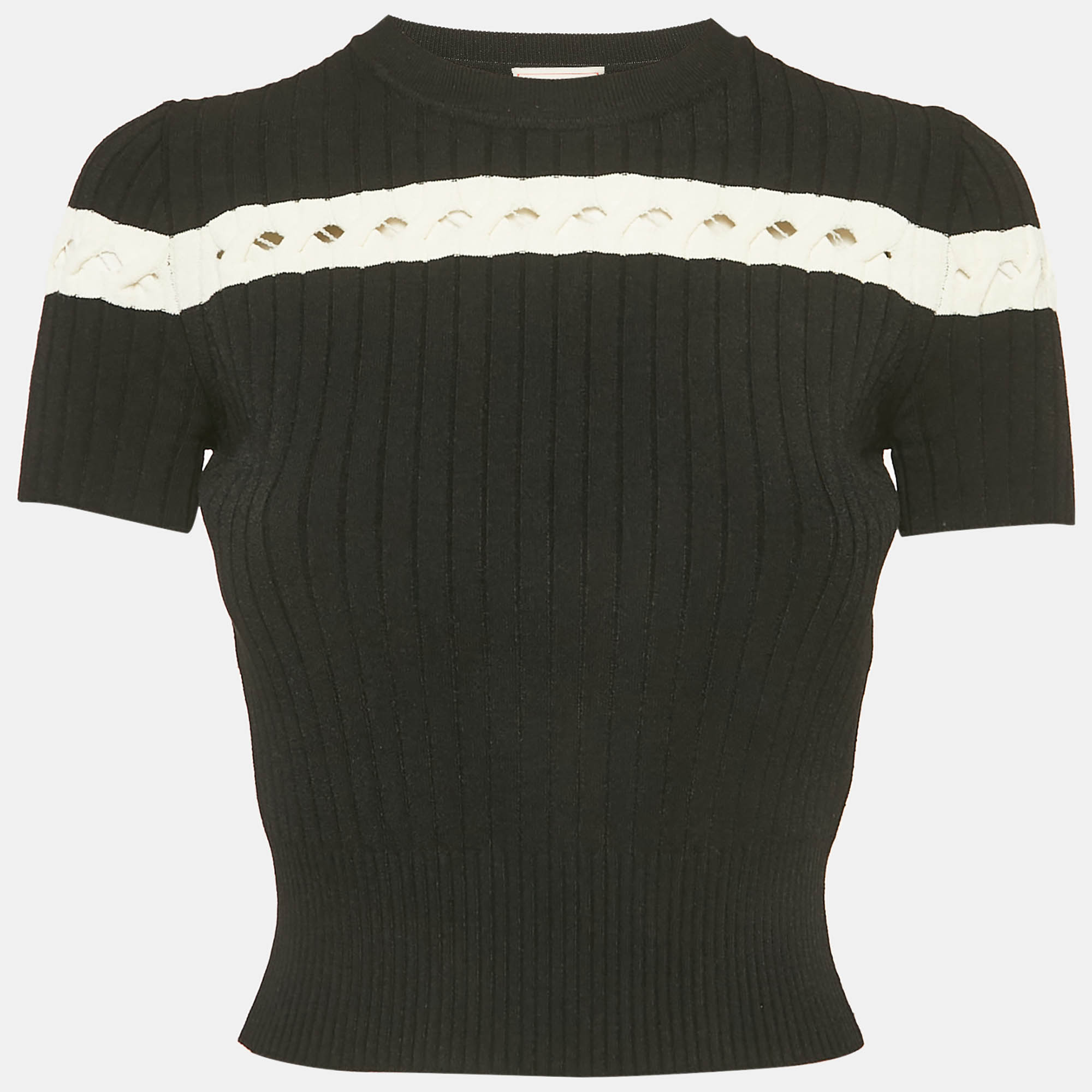 Alexander McQueen Black Rib Knit Cut-Out Crop Top