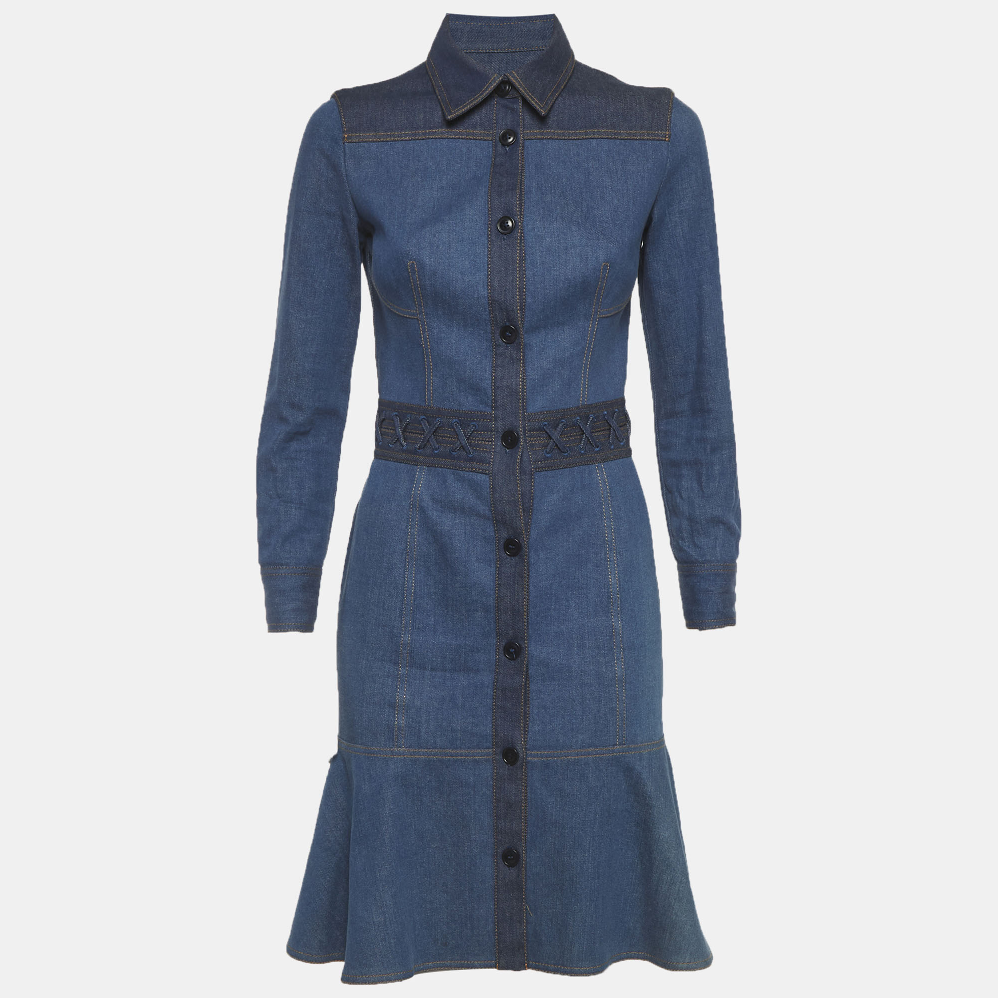 Alexander McQueen Blue Denim Buttoned Front Dress