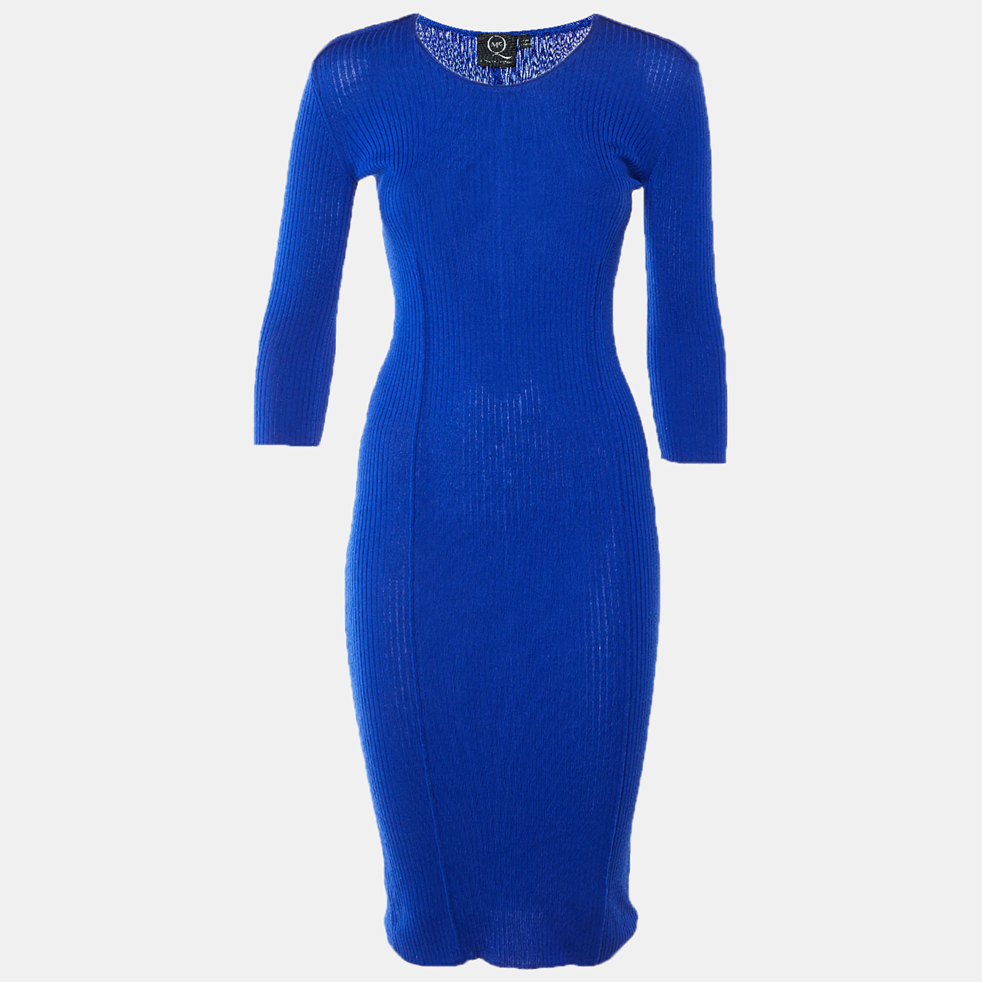 Alexander McQueen Blue Rib Knit Bodycon Dress