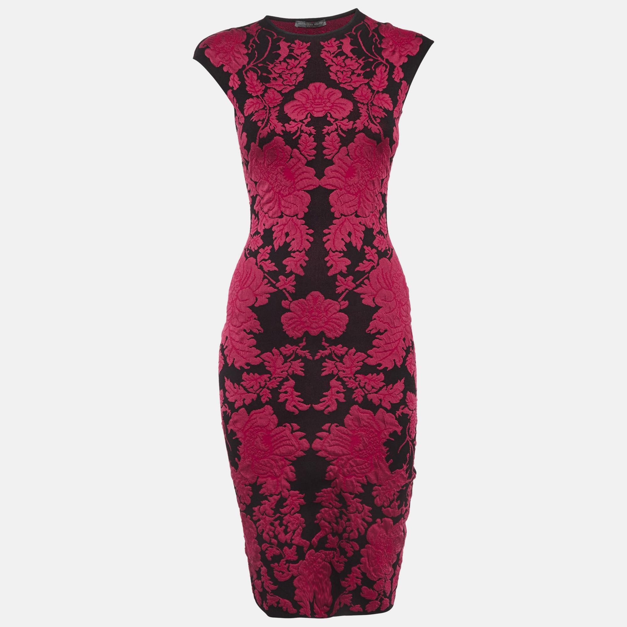 Alexander McQueen Pink Floral Stretch Jacquard Bodycon Dress