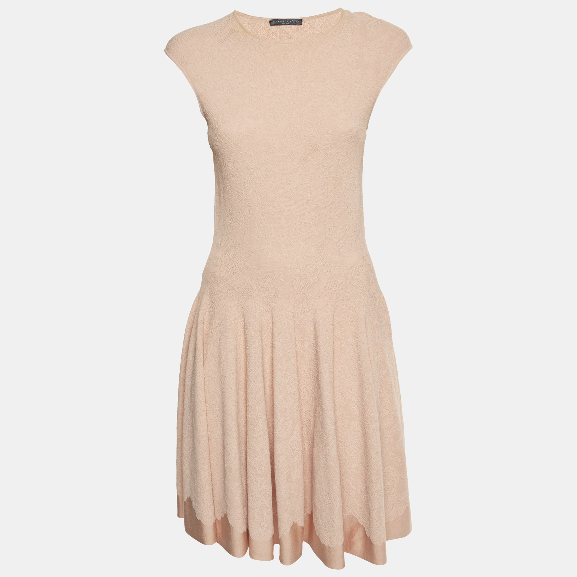 Alexander McQueen Nude Pink Jacquard Stretch Knit Sleeveless Mini Dress