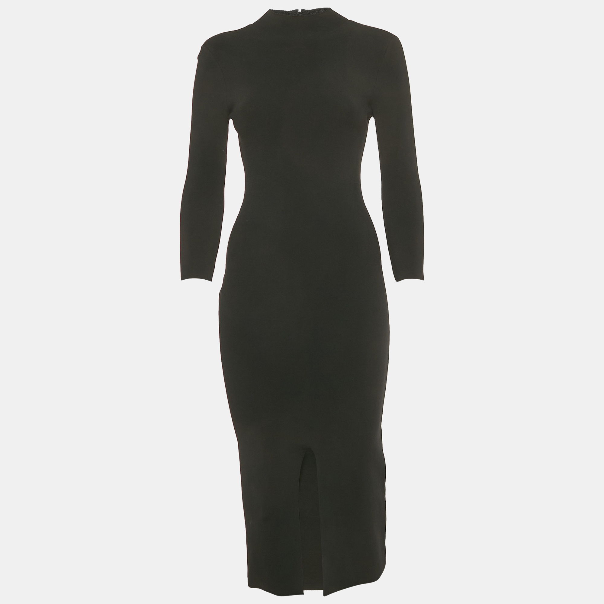 Alice + Olivia Black Rib Knit Midi Bodycon Dress