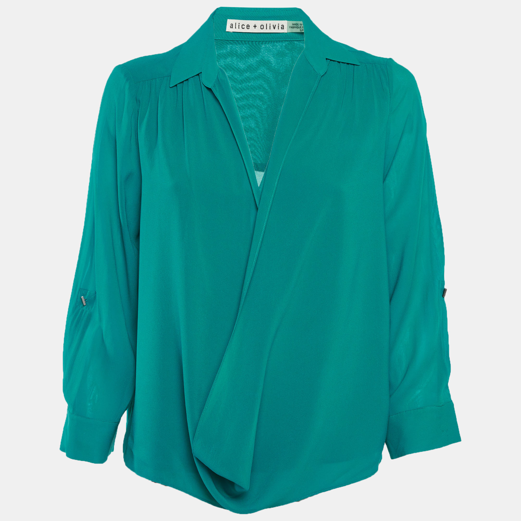 Alice + Olivia Teal Blue Silk Draped Blouse