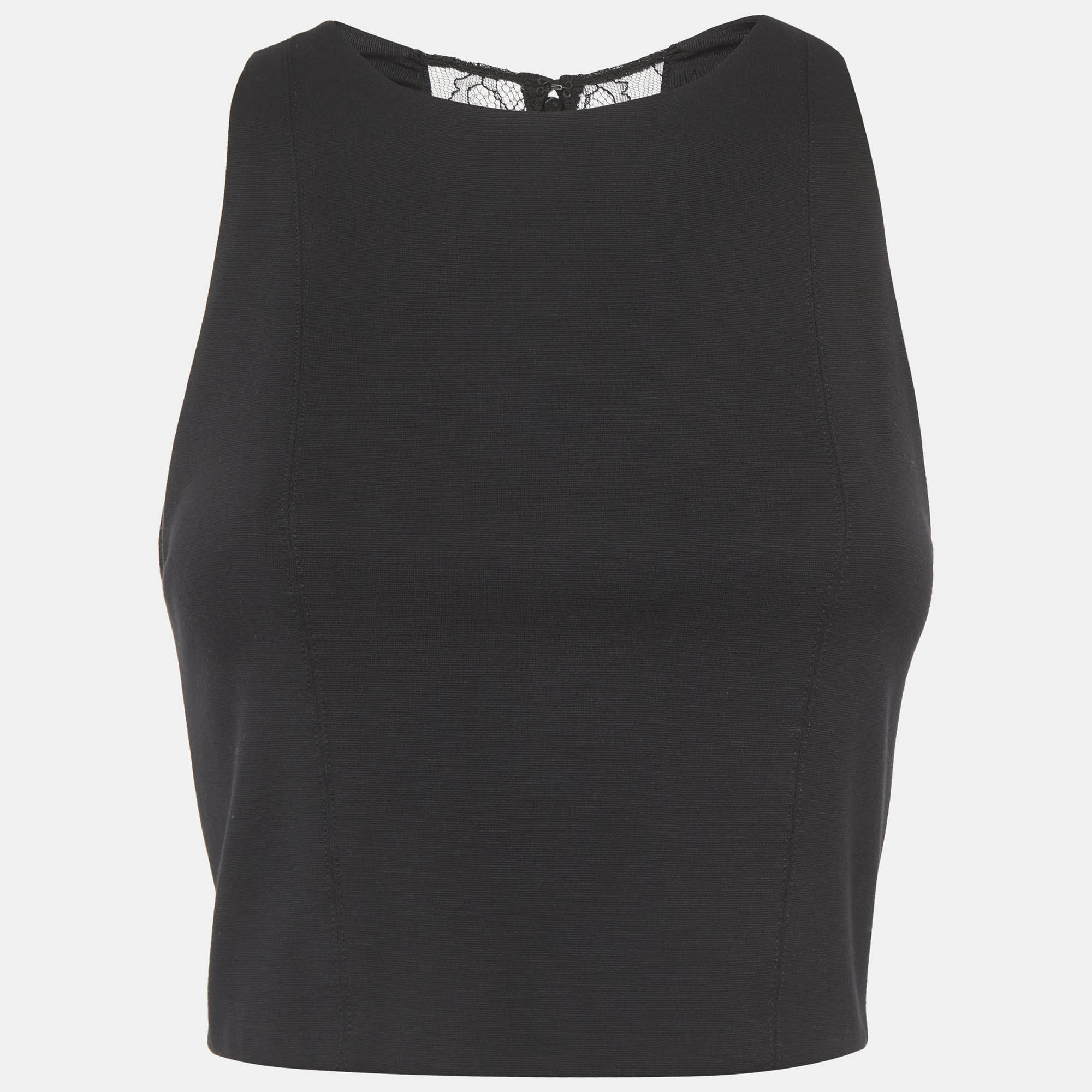 Alice + Olivia Black Jersey Lace Trim Crop Top