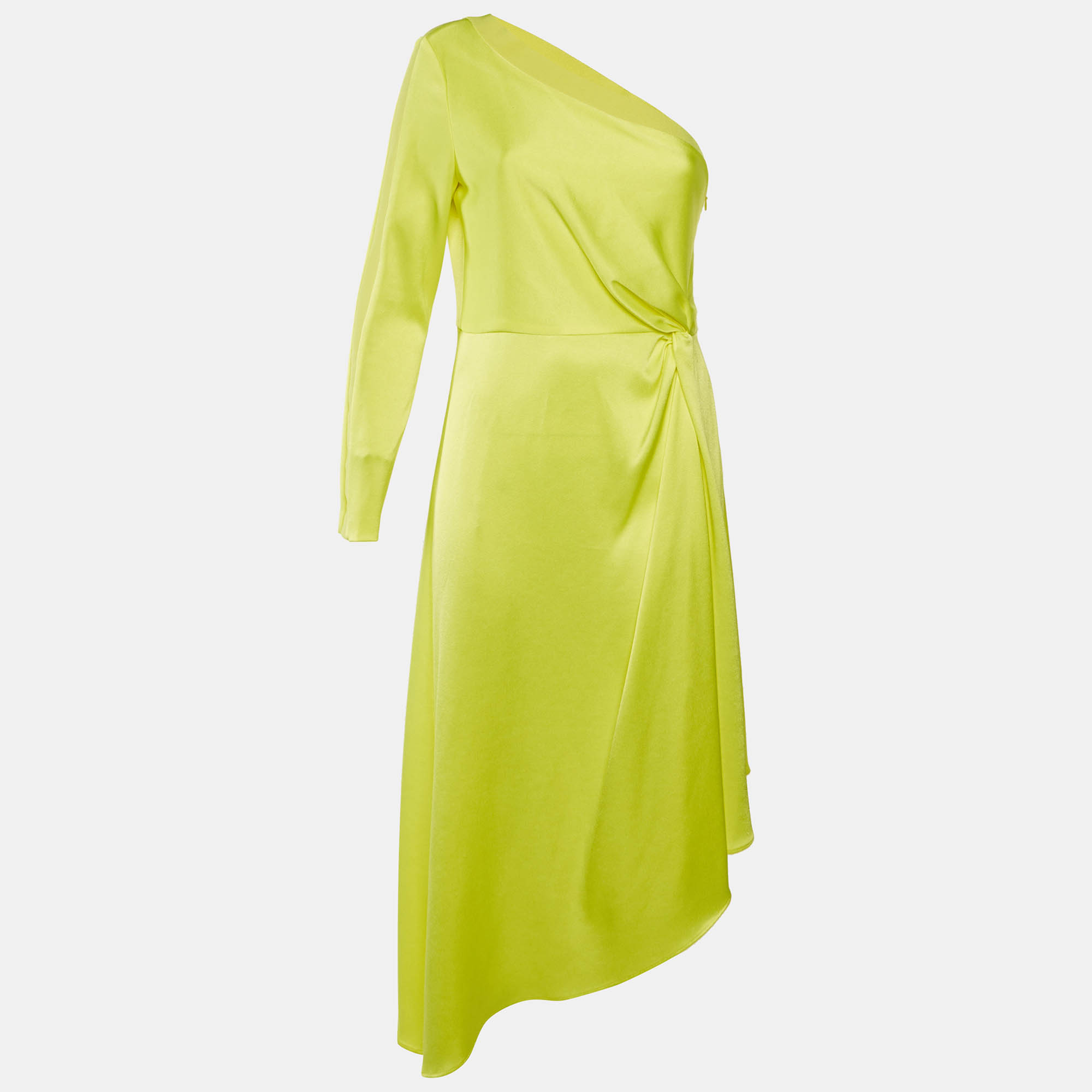 Alice + Olivia Neon Yellow Satin Dora Asymmetrical Dress