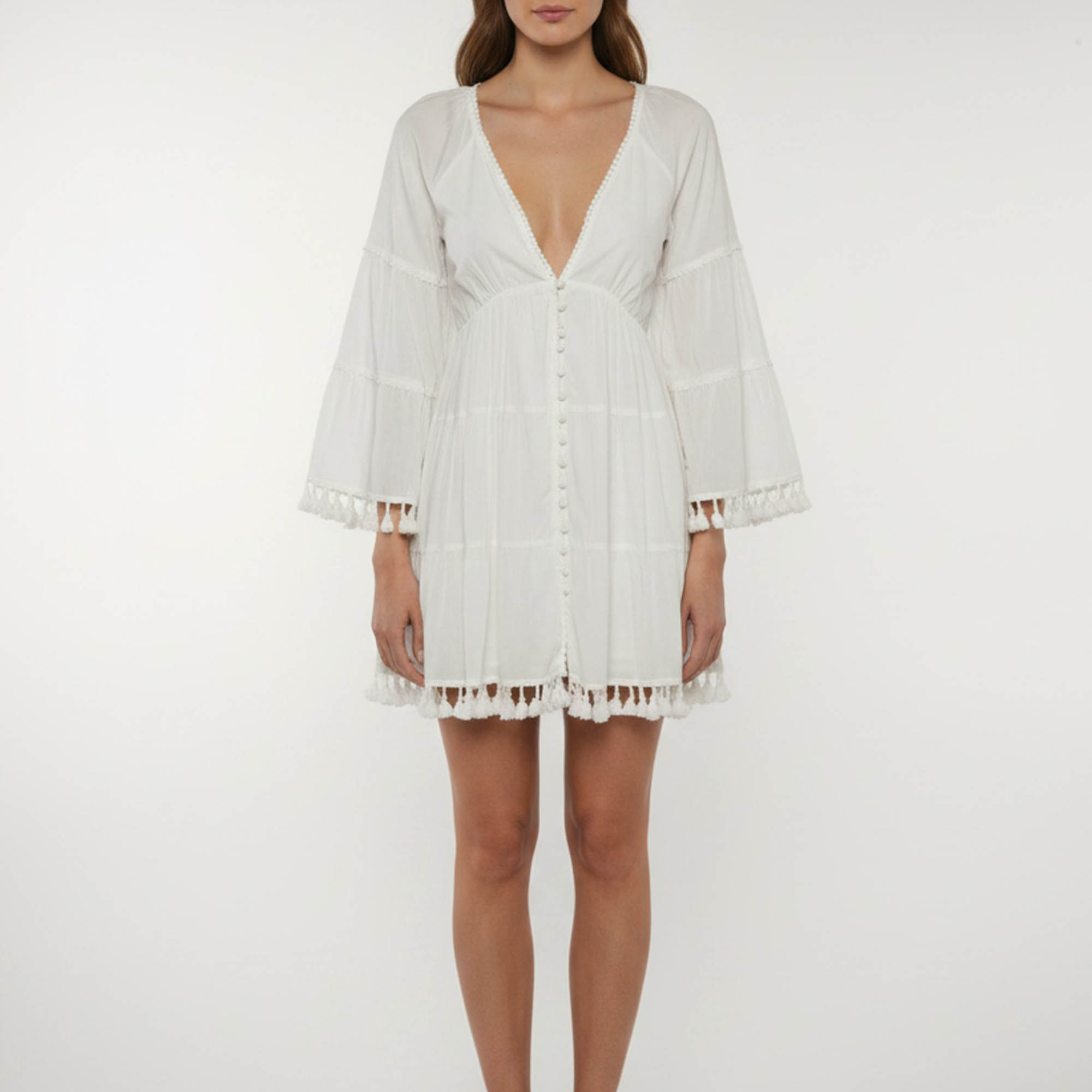 Alice + Olivia White Cotton Alexandria Open Back Tunic Dress