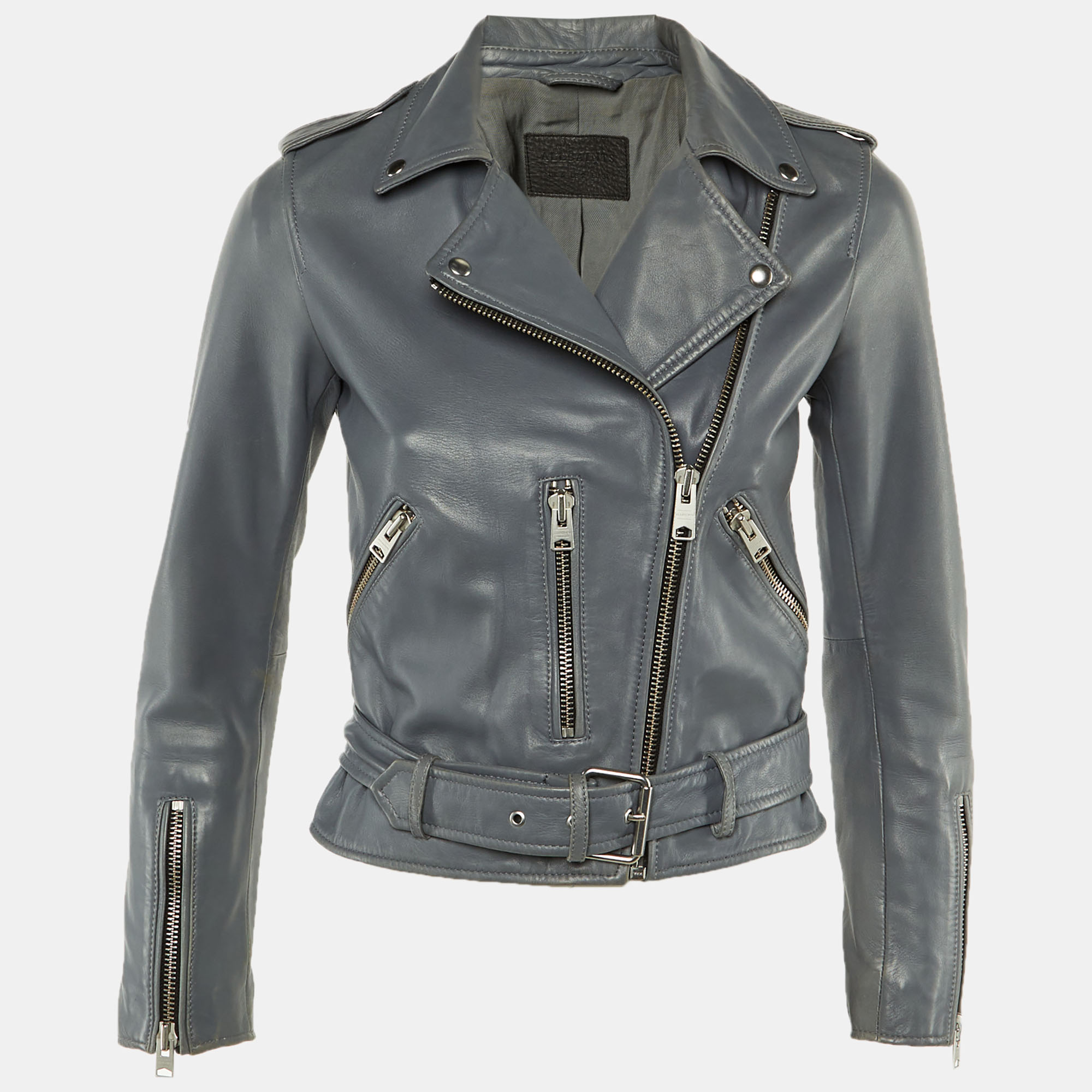 All saints Grey Leather Balfern Biker Jacket