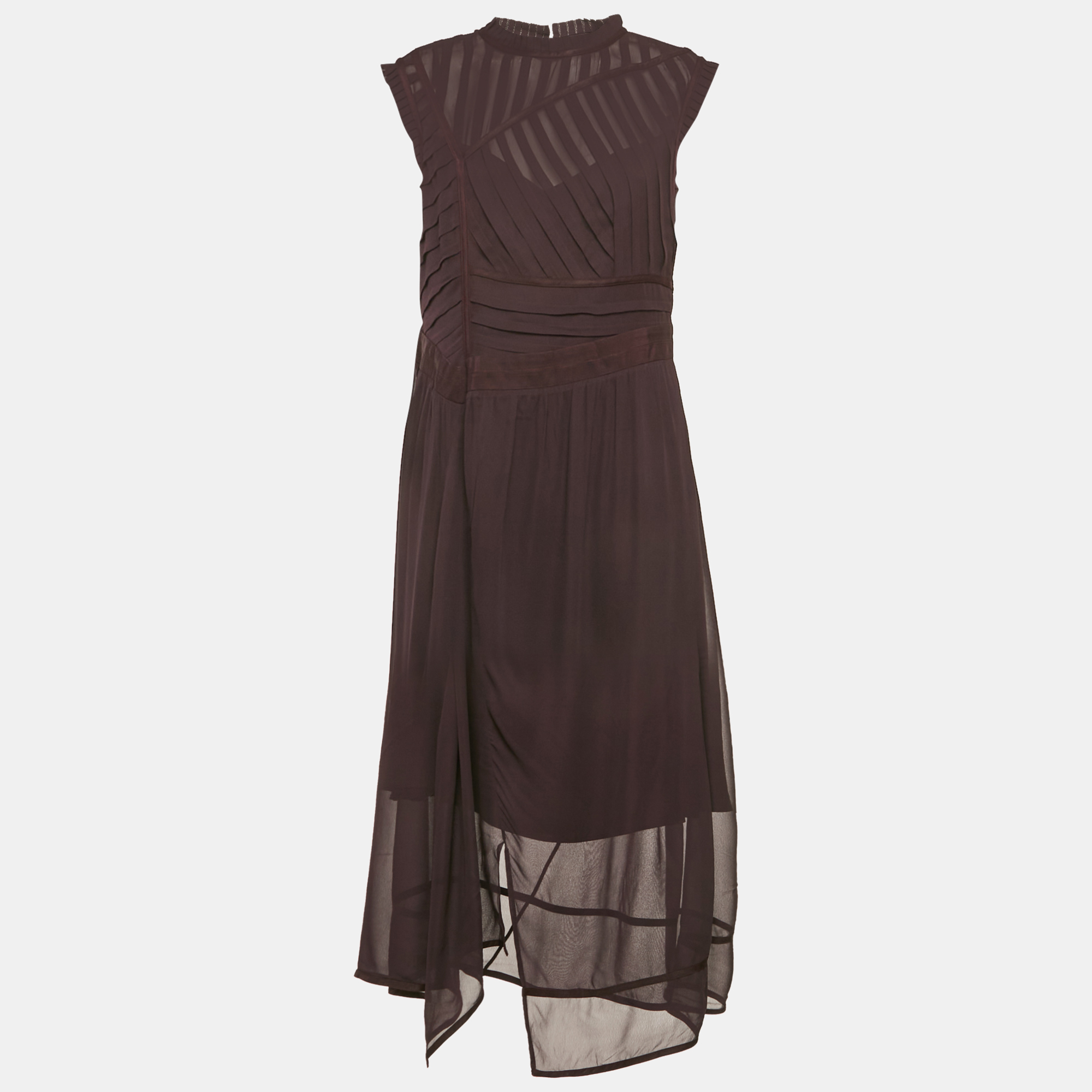 All Saints Burgundy Chiffon Pleated Midi Jani Dress