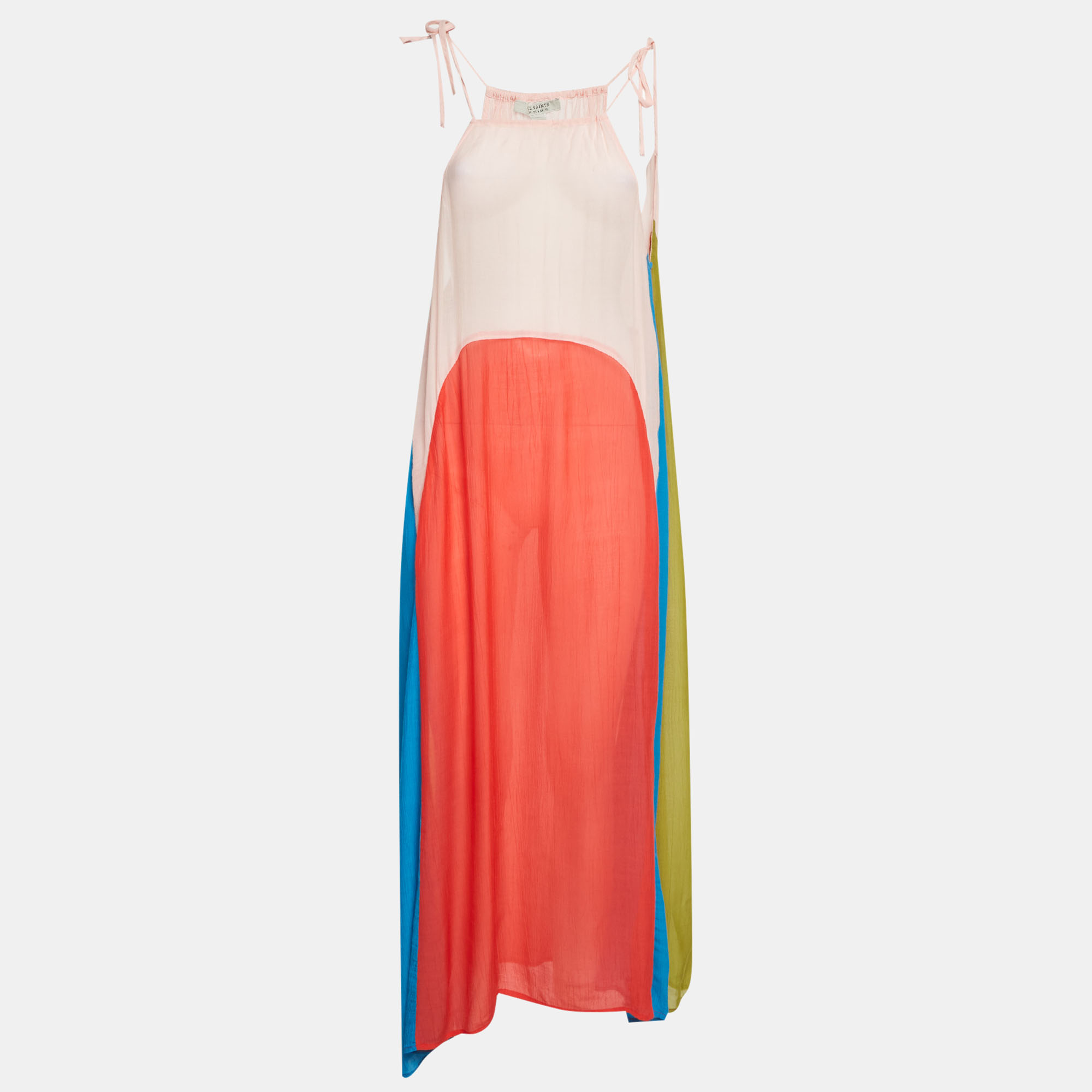 All Saints Colour Block Crinkle Crepe Aida Maxi Dress