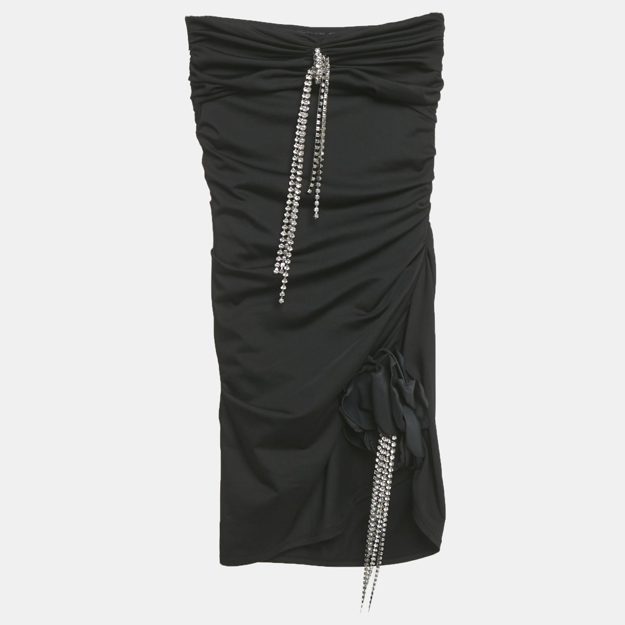 Area Black Jersey Crystal Embellished Strapless Mini Dress X