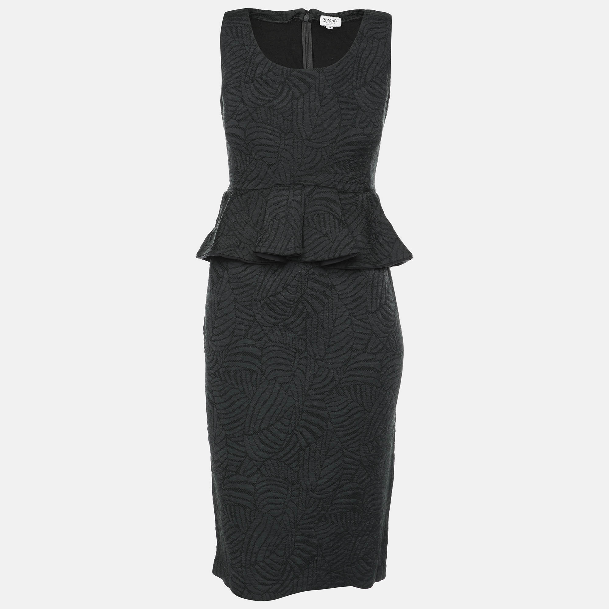 Armani Collezioni Dark Grey Jacquard Midi Dress