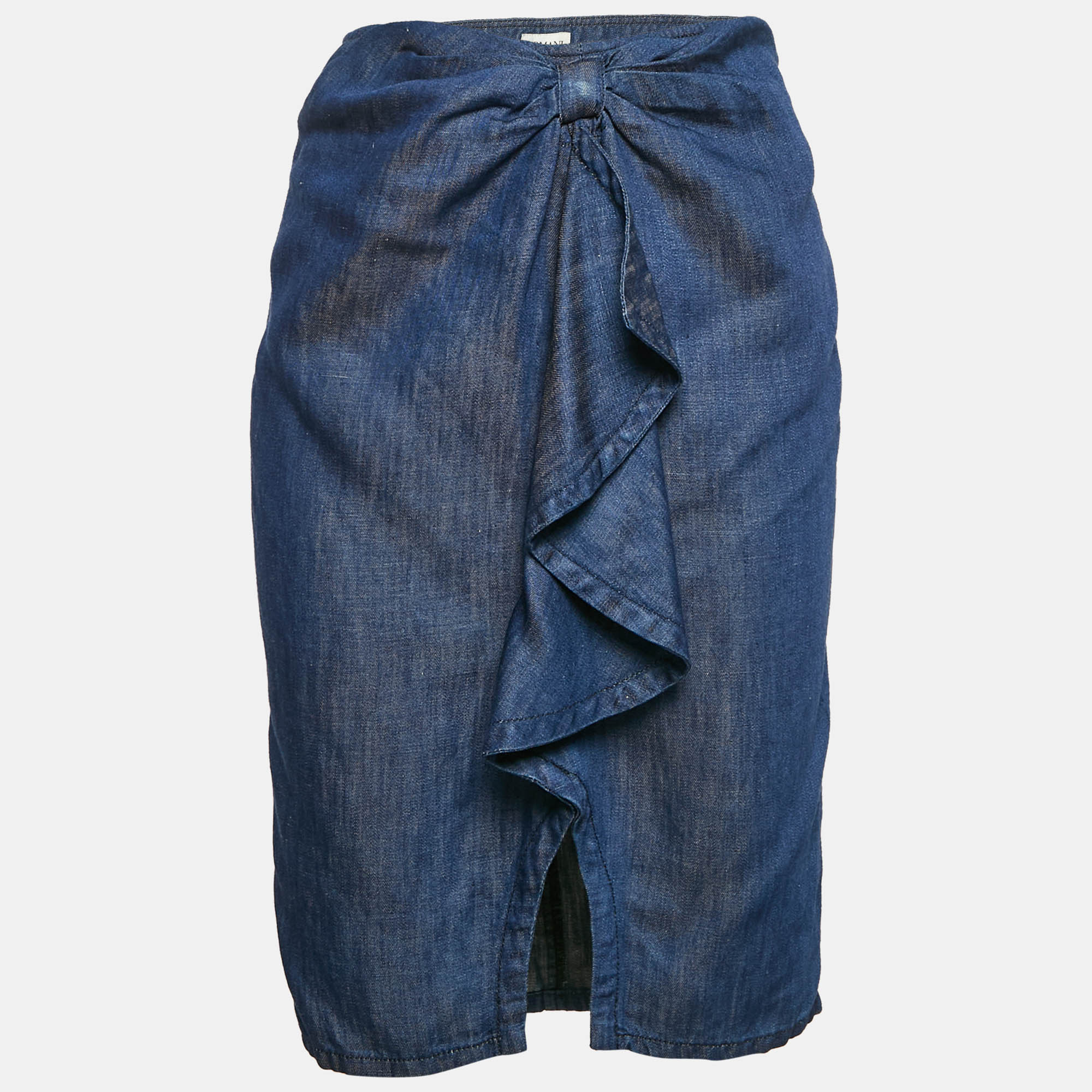 Armani Collezioni Blue Denim Ruffled Midi Skirt