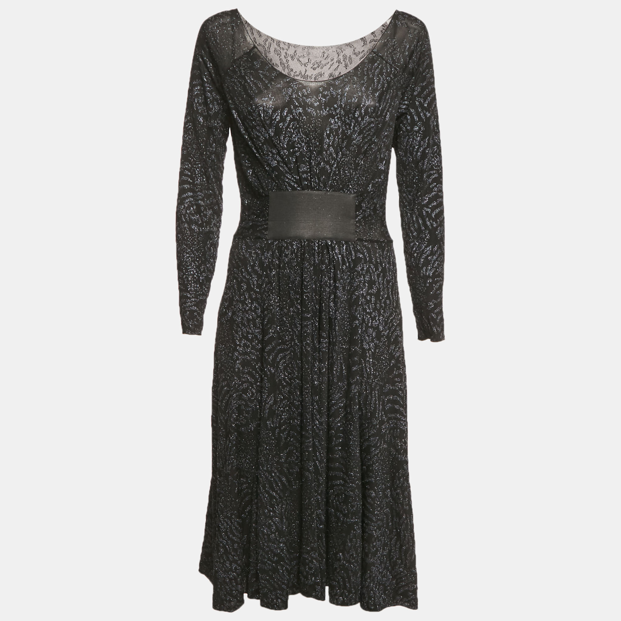 Armani Collezioni BlackBlue Glitter Print Jersey Midi Dress