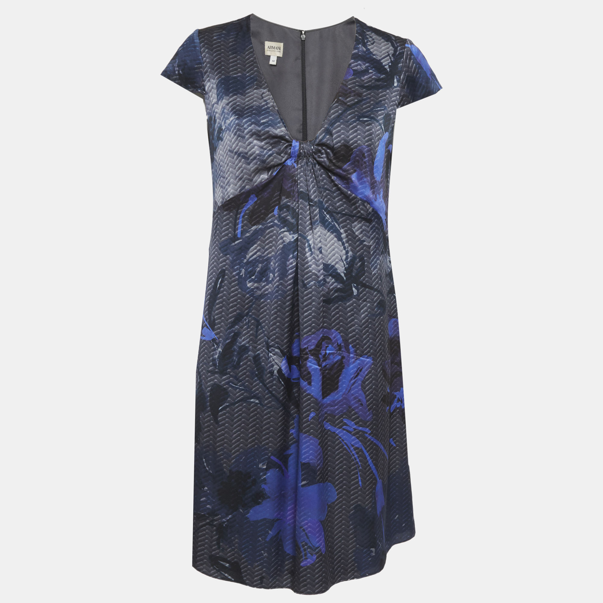 Armani Collezioni Blue Printed Satin Short Dress