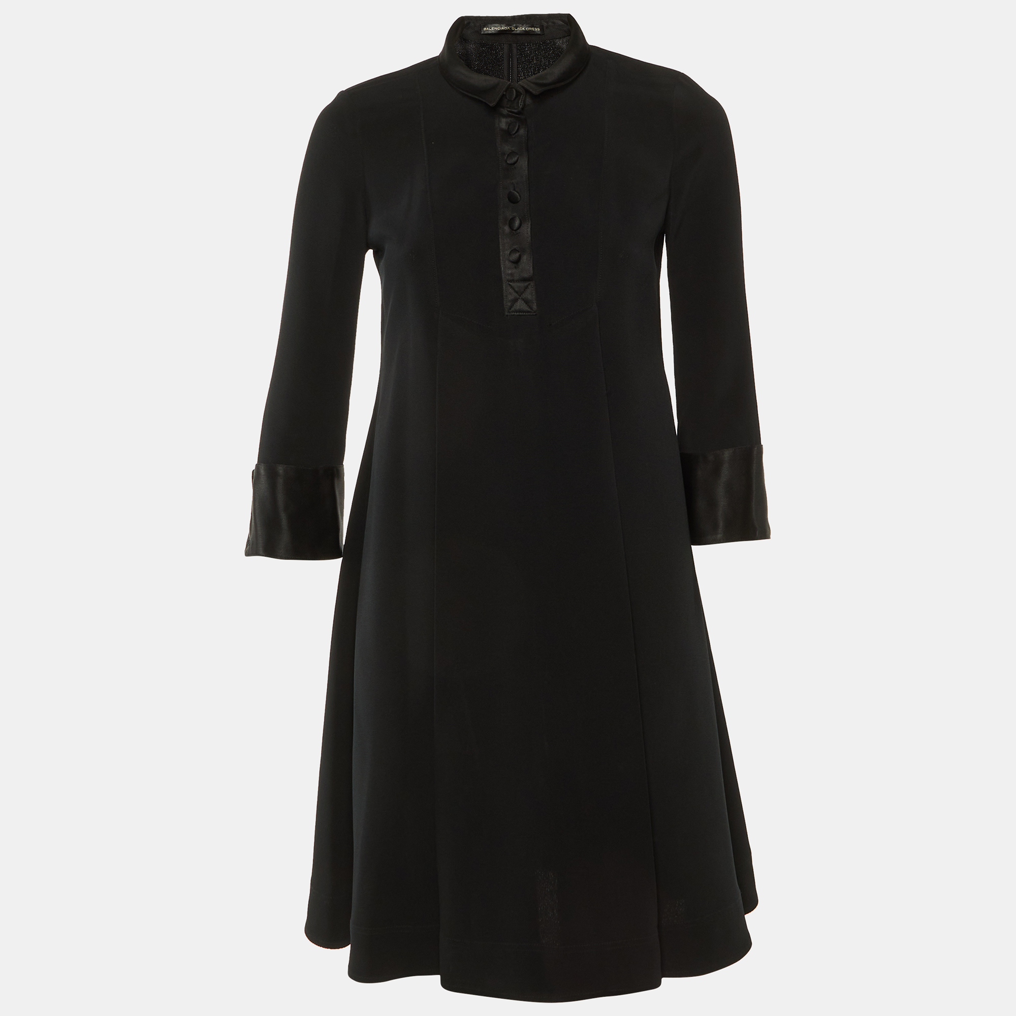 Balenciaga Black Silk Pleated Knee Length Dress