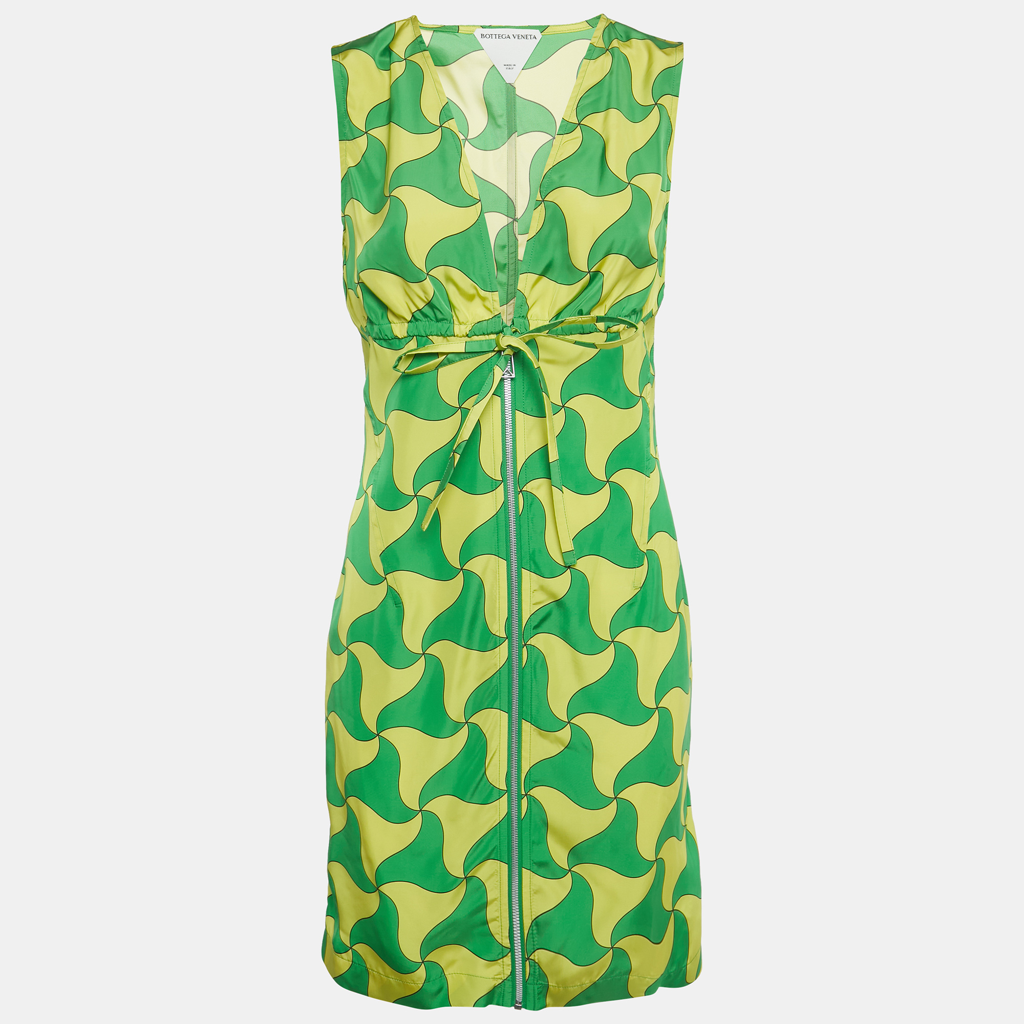 Bottega Veneta GreenYellow Wavy Triangle Print Parachute Silk Mini Dress
