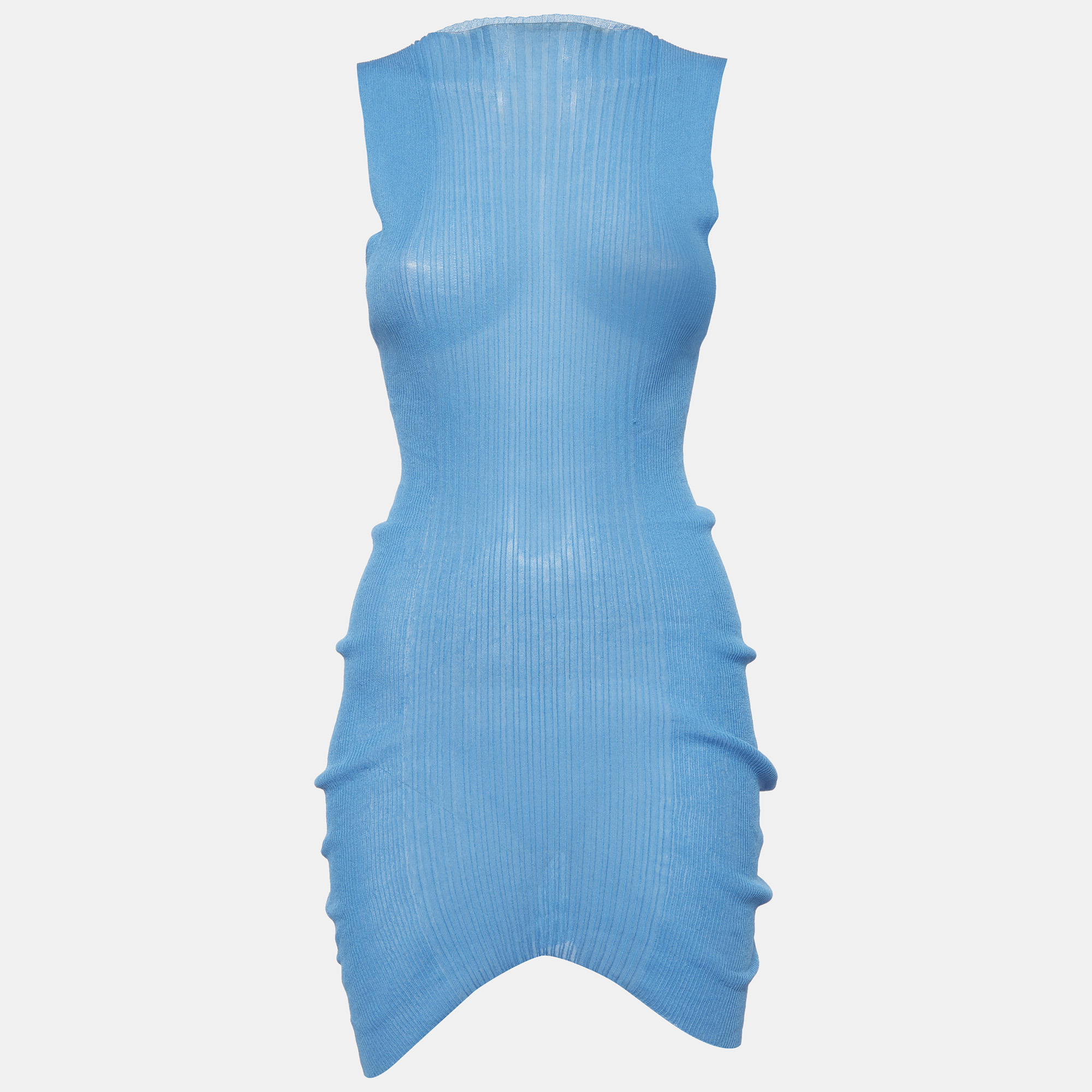 Bottega Veneta Blue Rib Knit Semi Sheer Dress