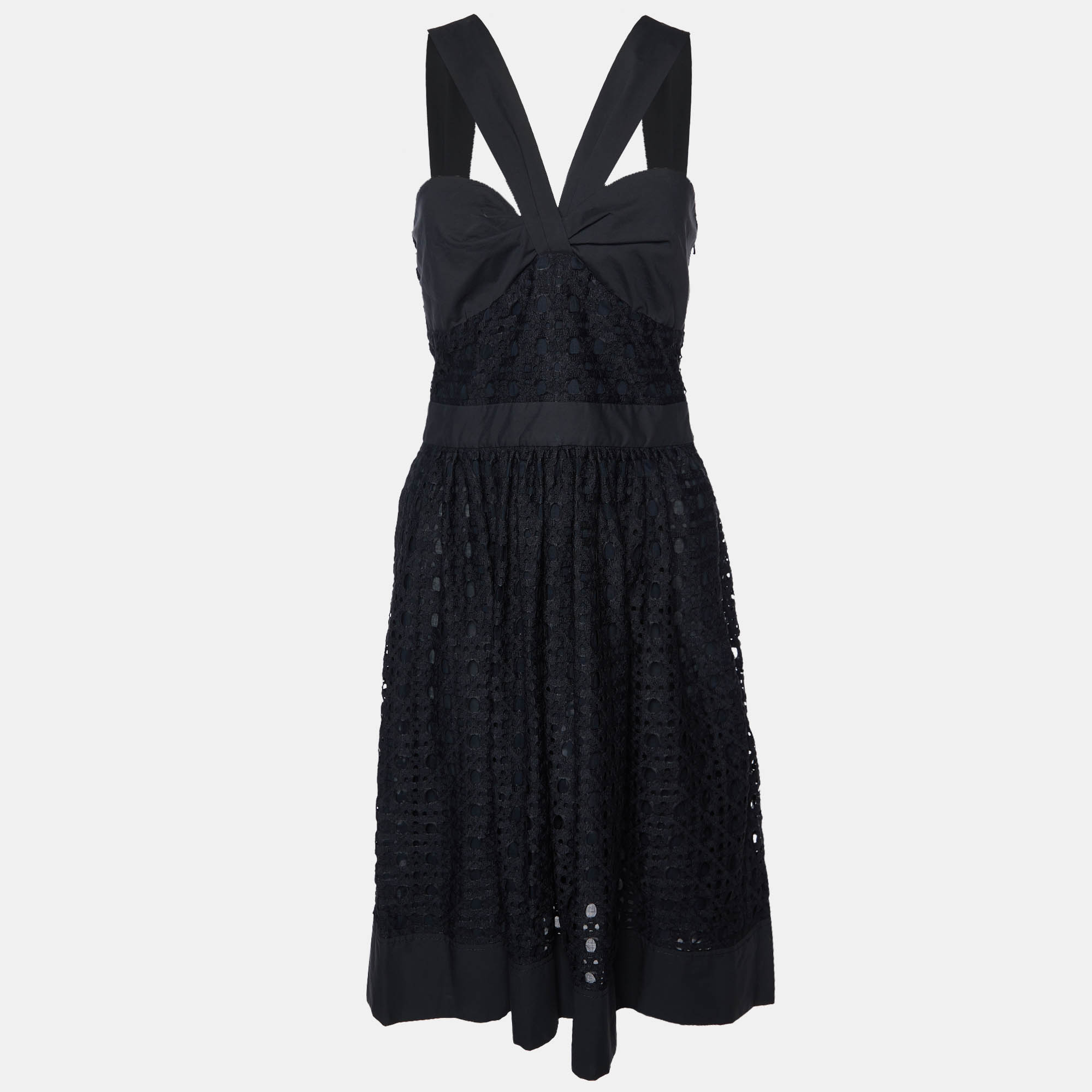Boutique Moschino Black Lace Gathered Neck Dress