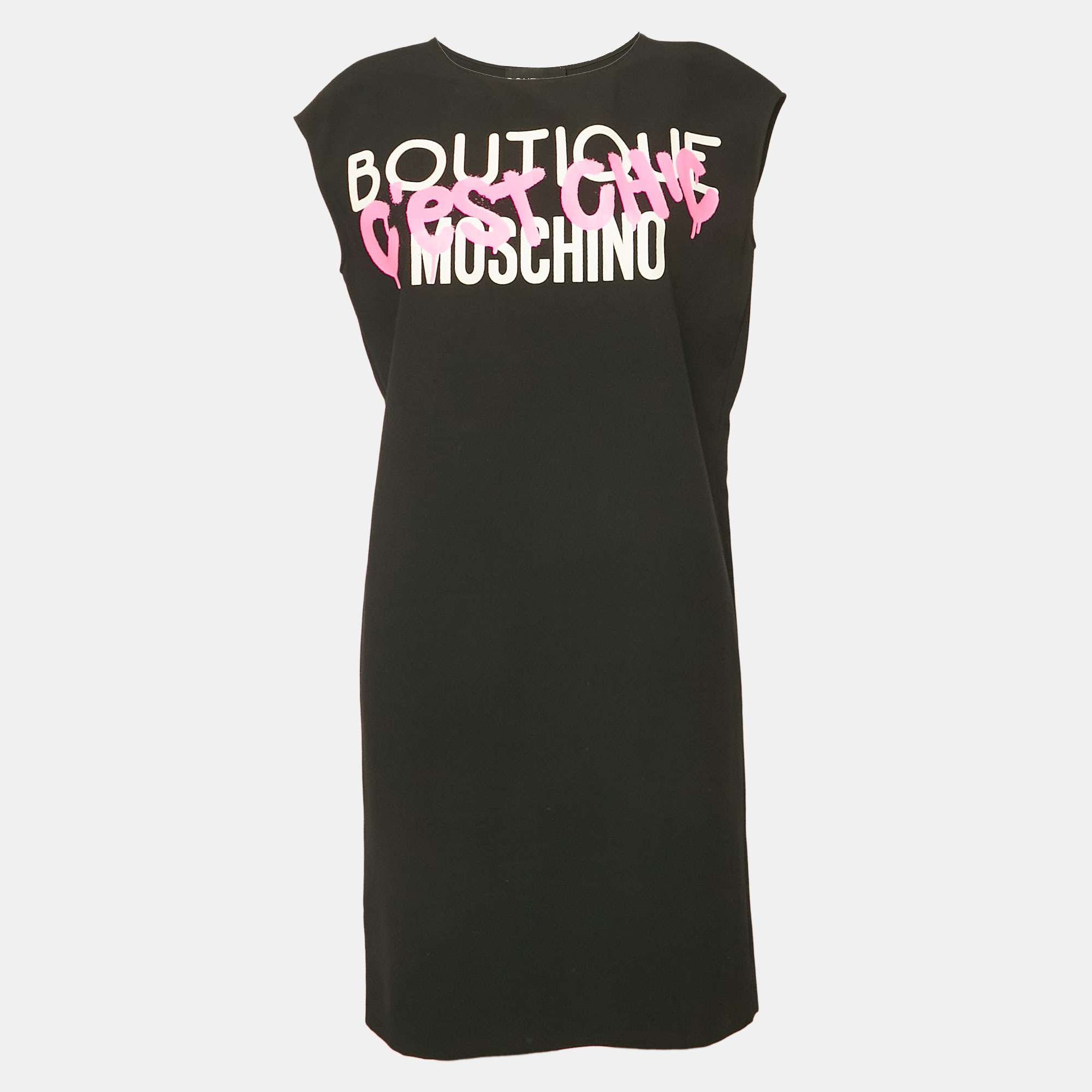 Boutique Moschino Black Printed Crepe Shift Dress