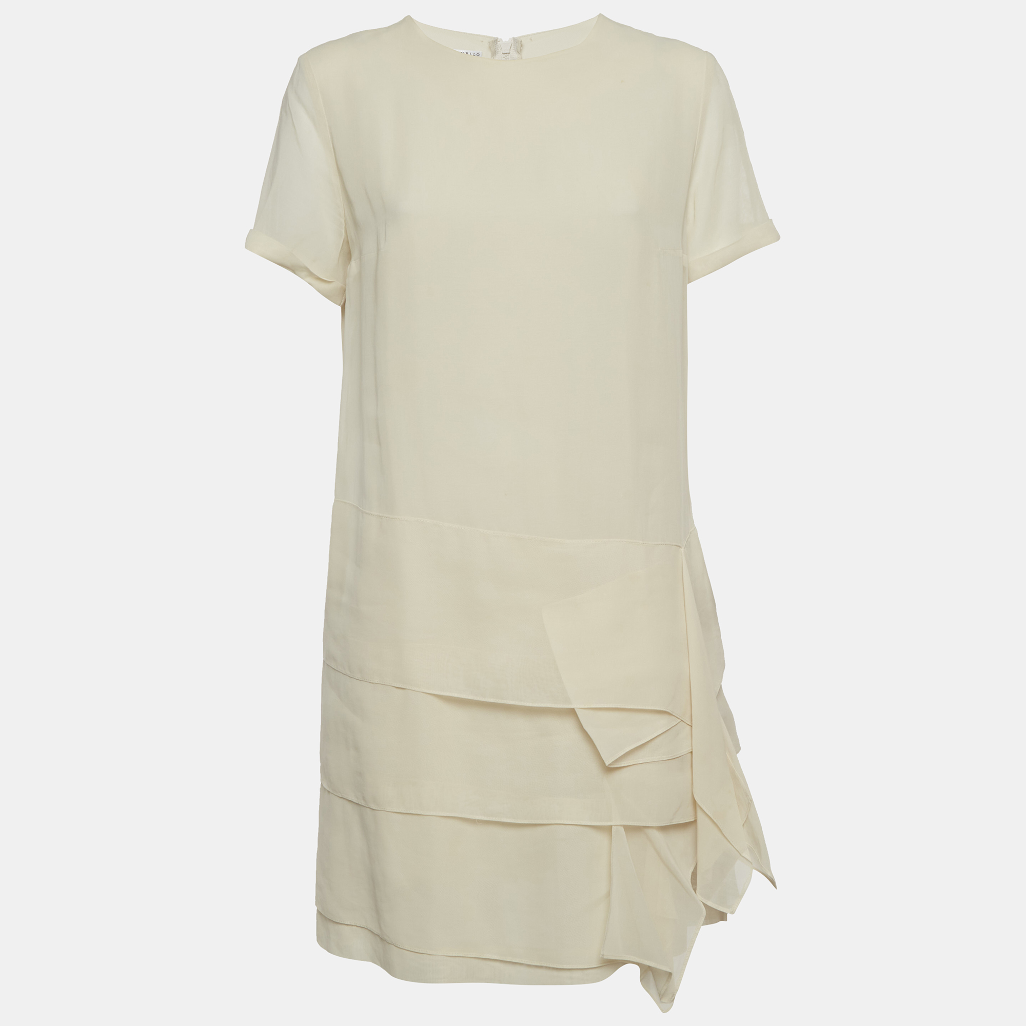 Brunello Cucinelli Cream Cotton Tired Mini Dress