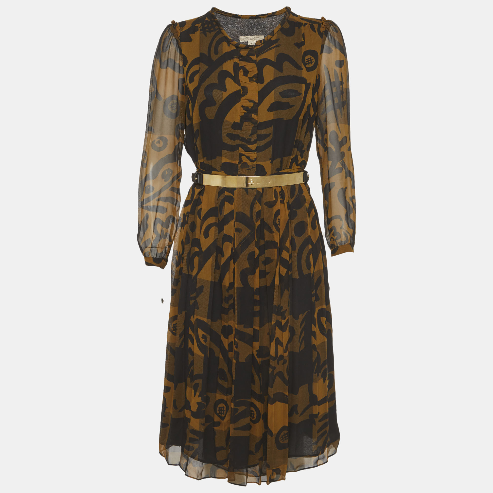 Burberry Brit BlackMustard Abstract Print Silk Midi Dress