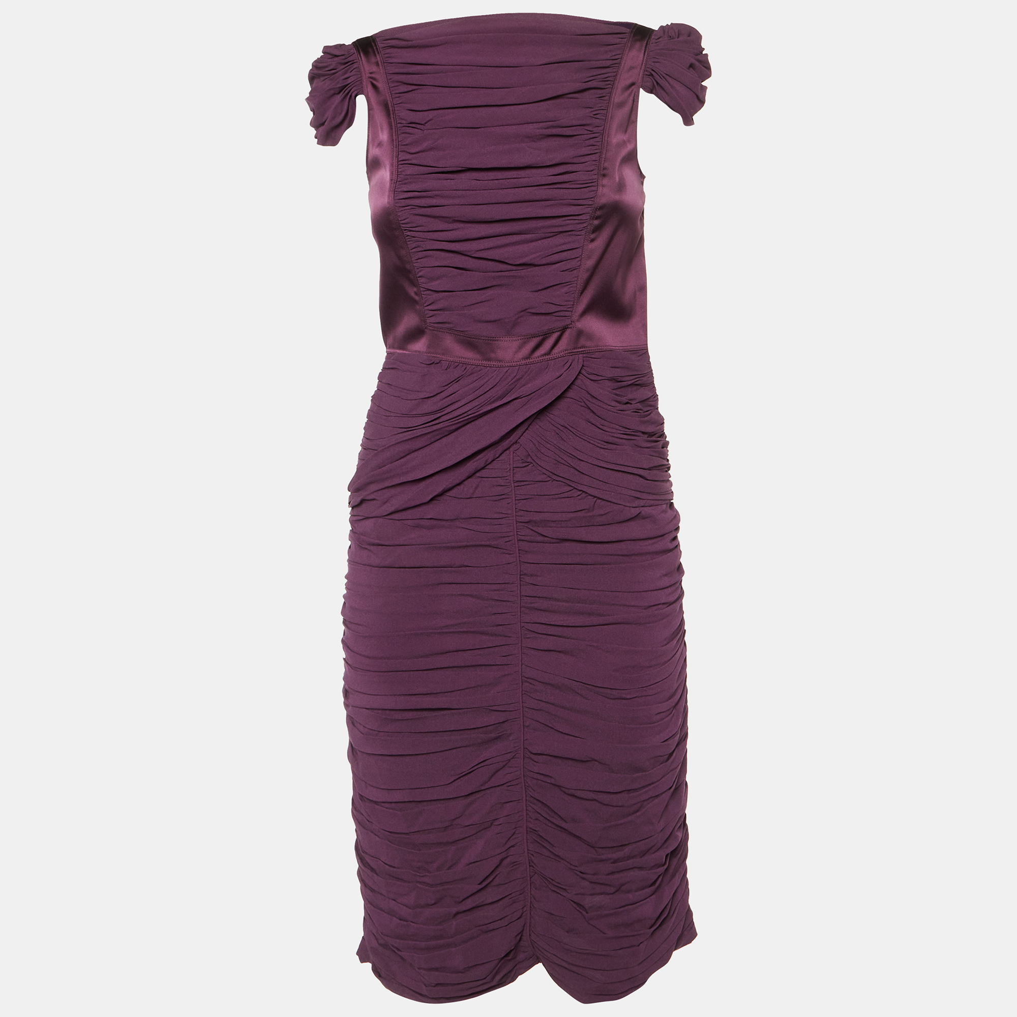 Burberry Prorsum Vintage Purple Silk Crepe Ruched Midi Dress