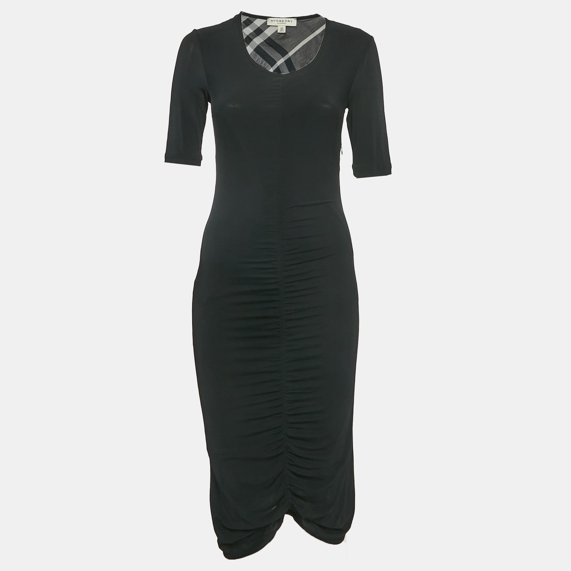 Burberry Black Jersey Ruched Bodycon Dress