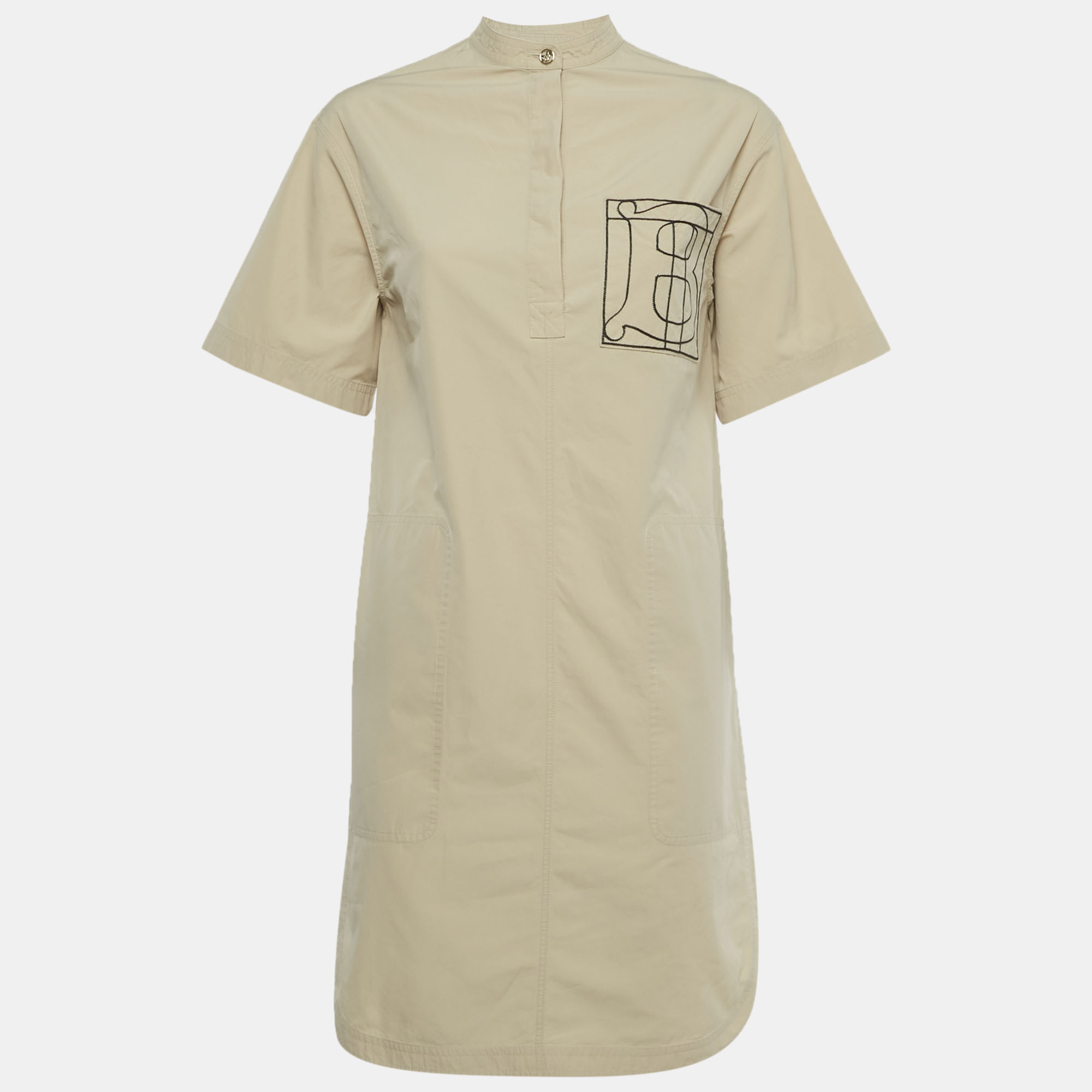 Burberry Beige Cotton Monogram Embroidered Cotton Abbie Mini Dress