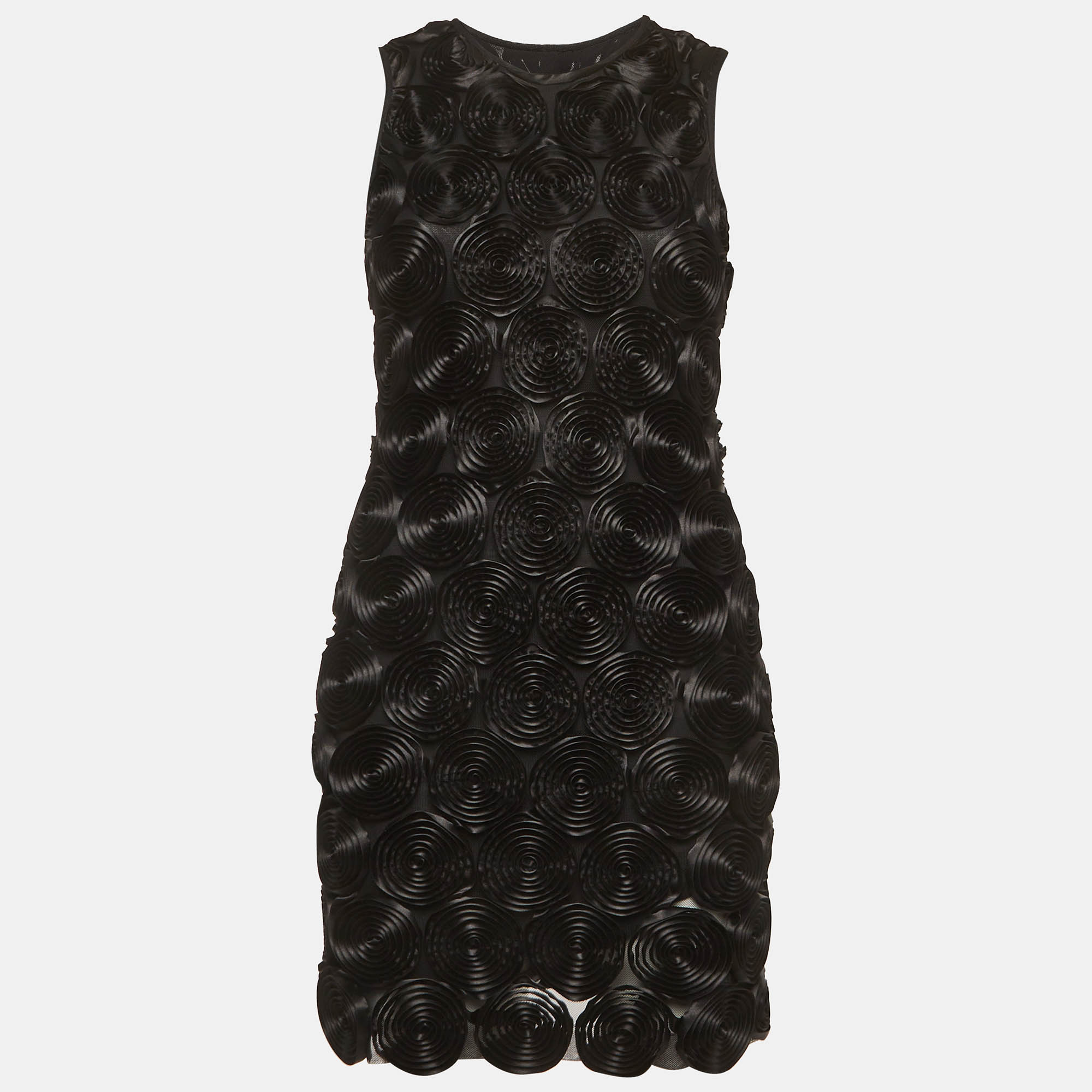 Burberry Black Satin Spiral Rose Mini Dress