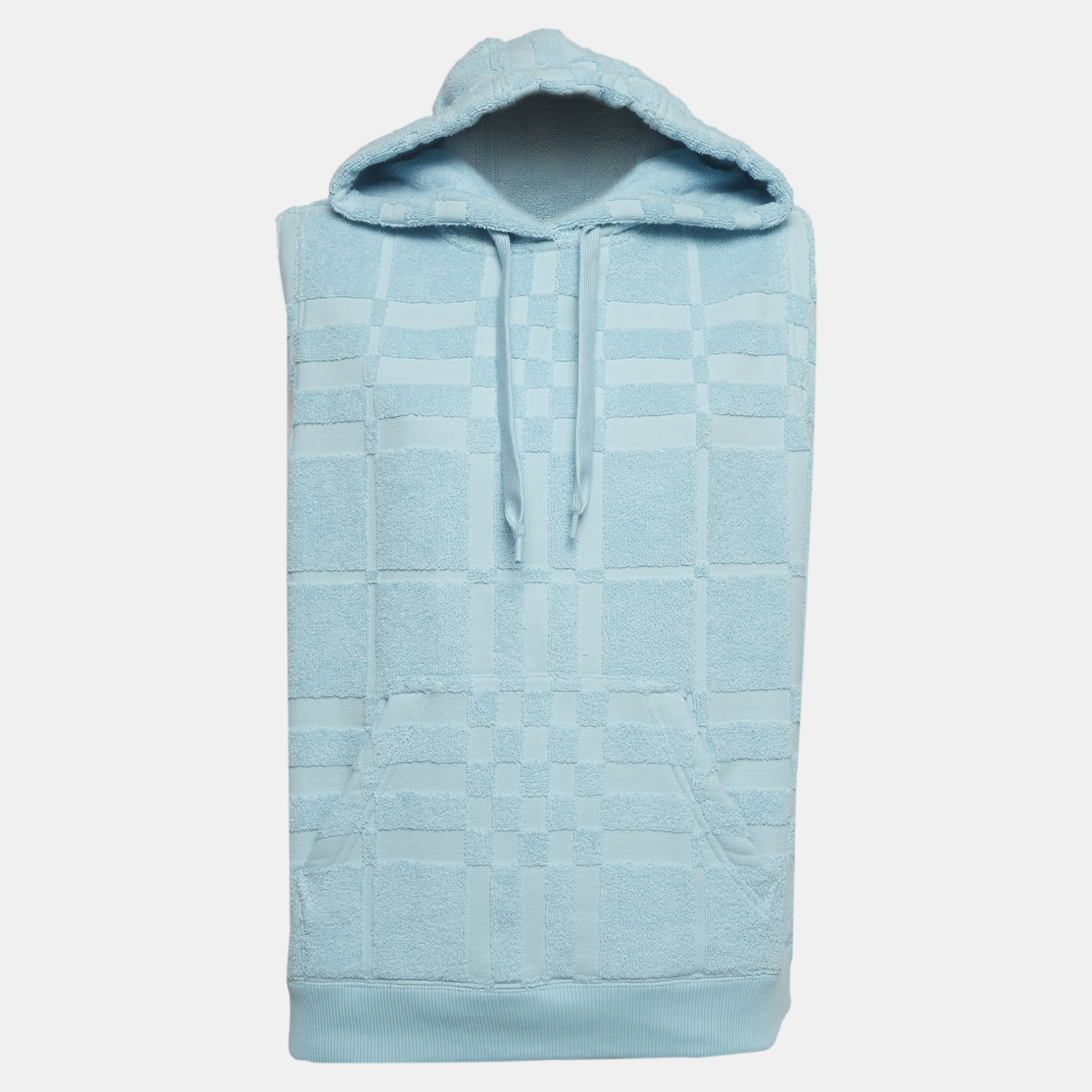 Burberry Blue Checked Terry Sleeveless Hoodie X
