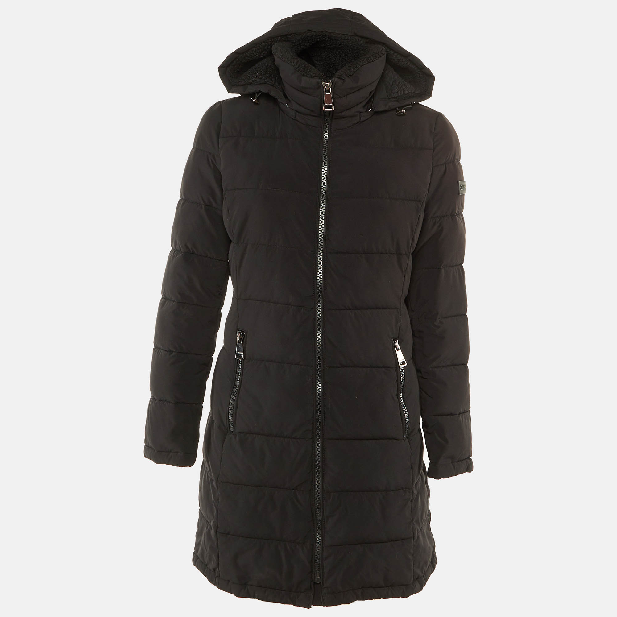 Calvin Klein Black Quilted Zip Up Hooded Coat