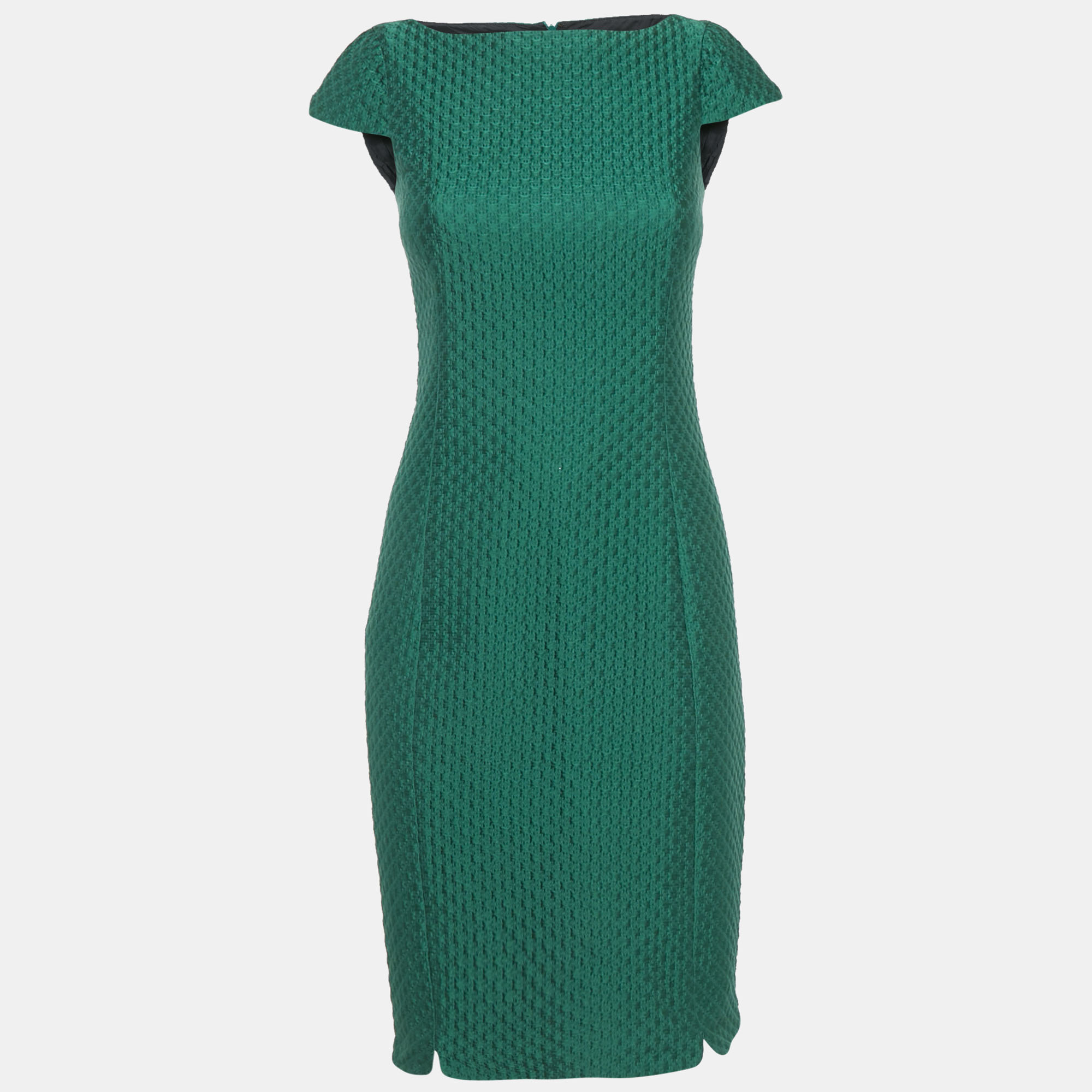 Carolina Herrera Green Textured Cotton Blend Midi Dress